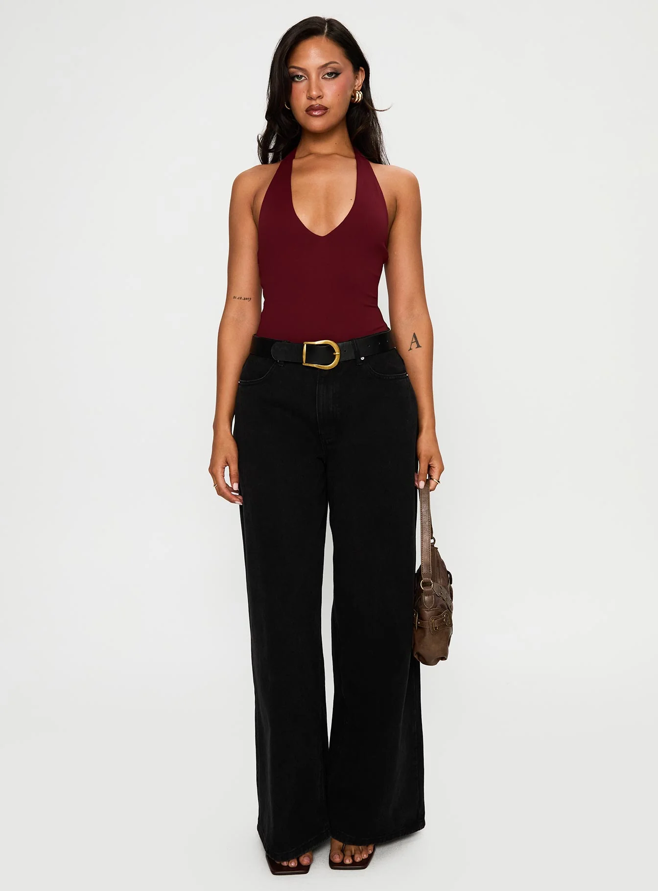 Someone New Halter Bodysuit Burgundy