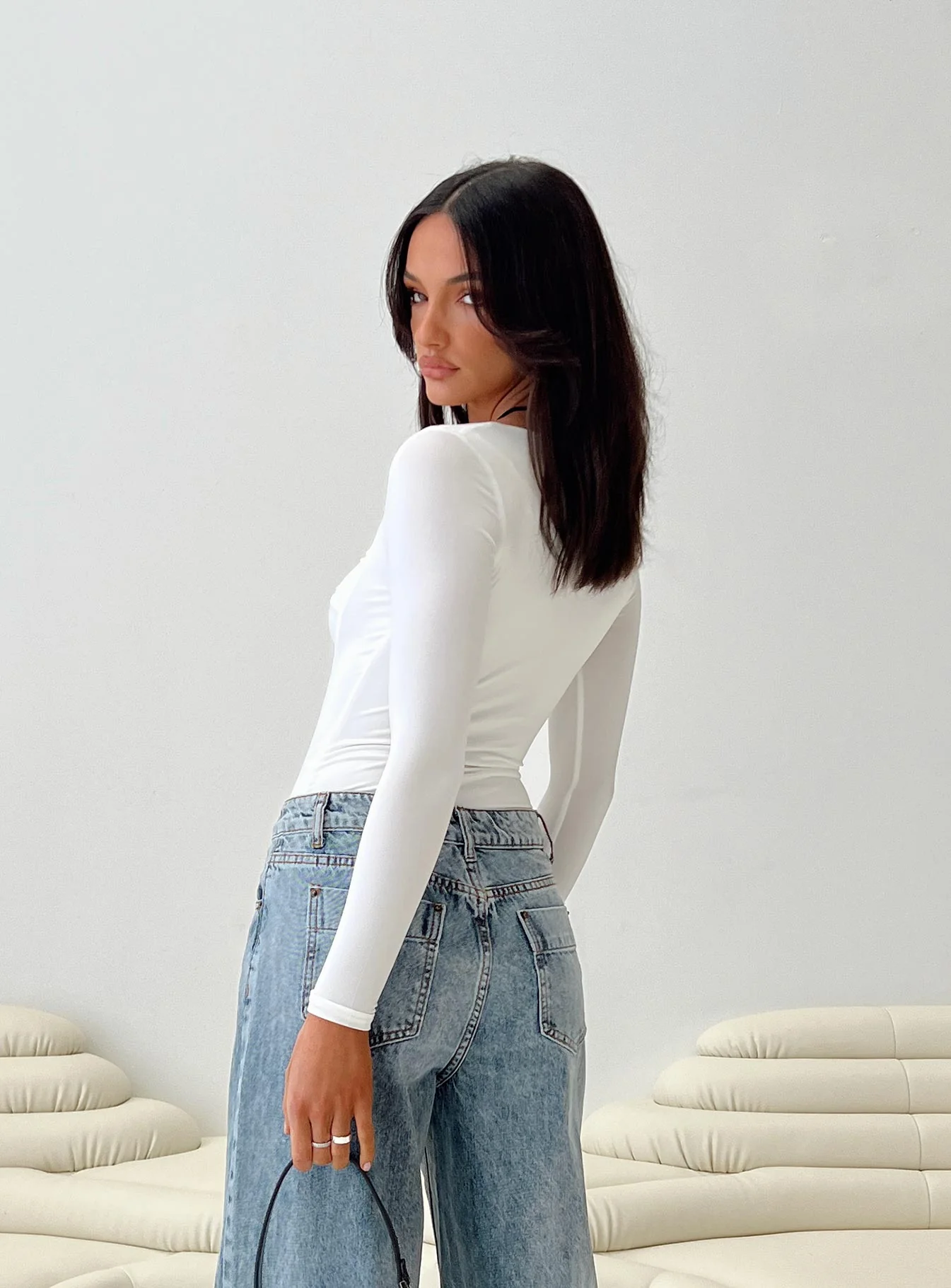 Zalin Long Sleeve Bodysuit White