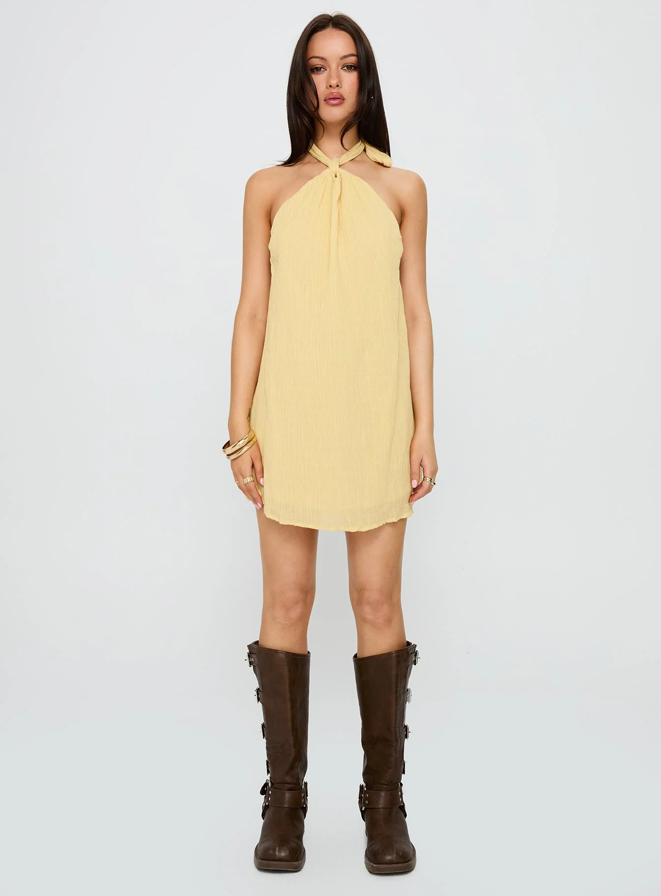 Kaiko Halter Mini Dress Yellow