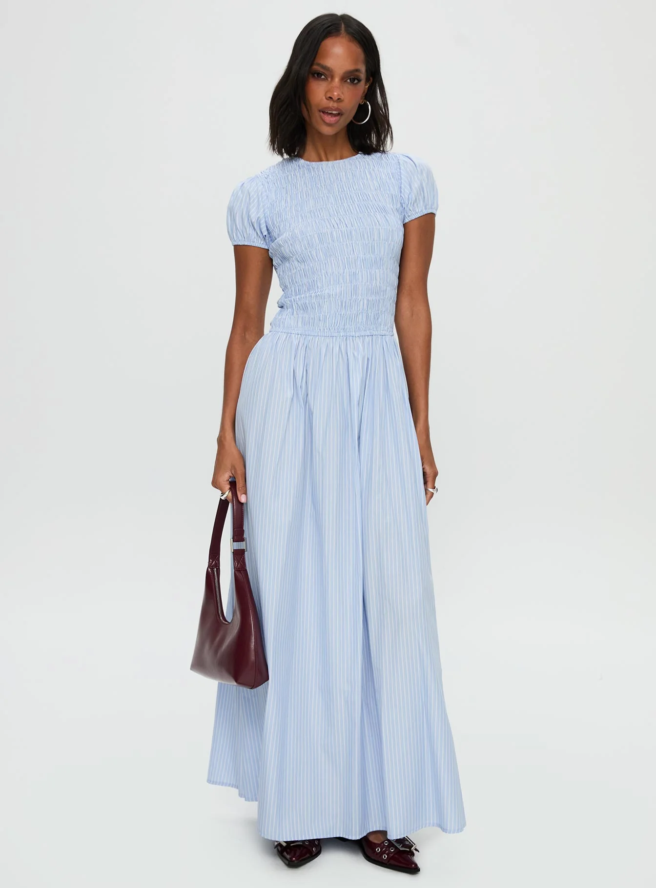 Wendelin Shirred Maxi Dress Blue Stripe