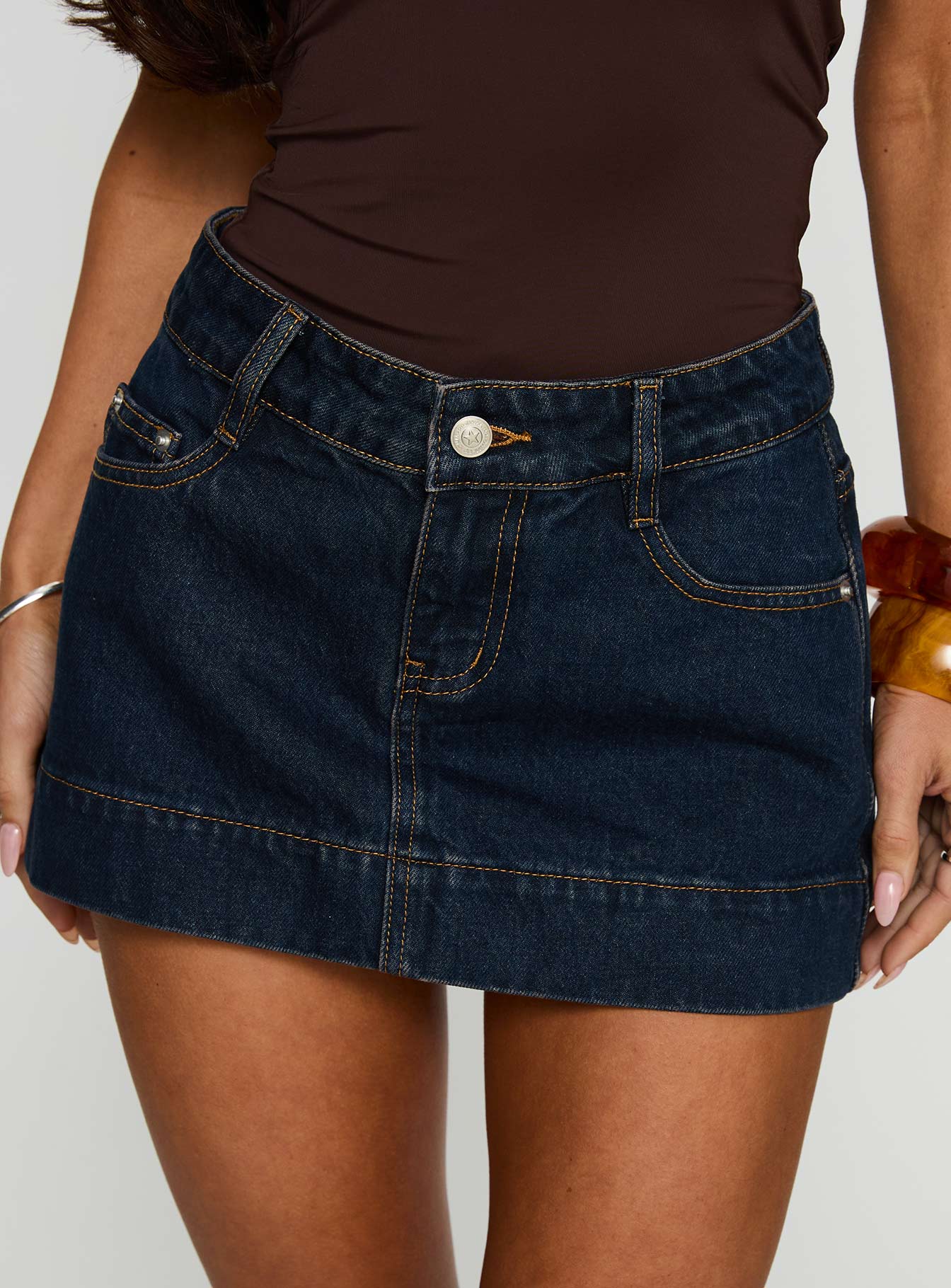 Warna Low Rise Denim Mini Skirt Dark Wash