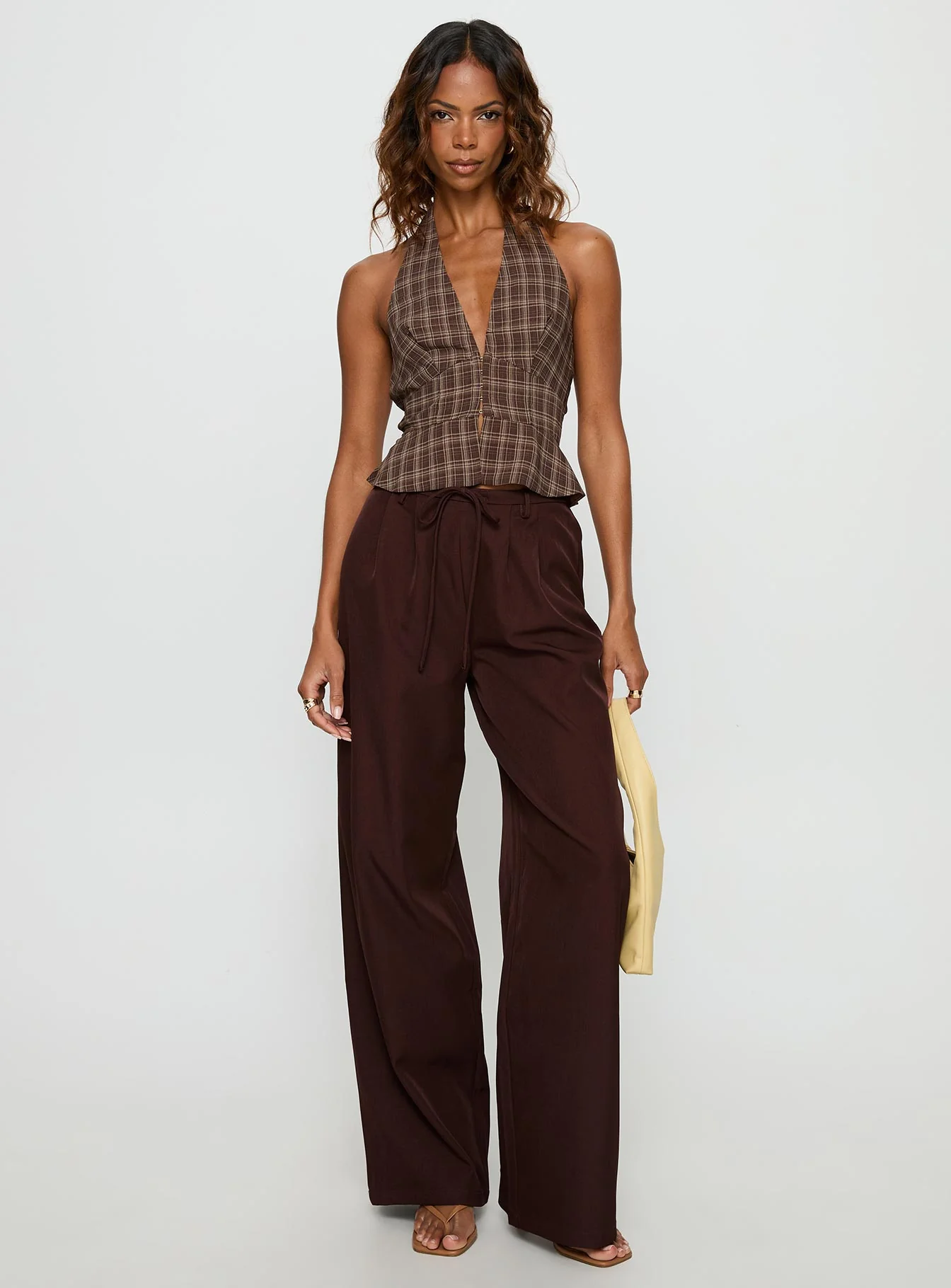 Idolised Pleated Tie Waist Pant Chocolate Brown