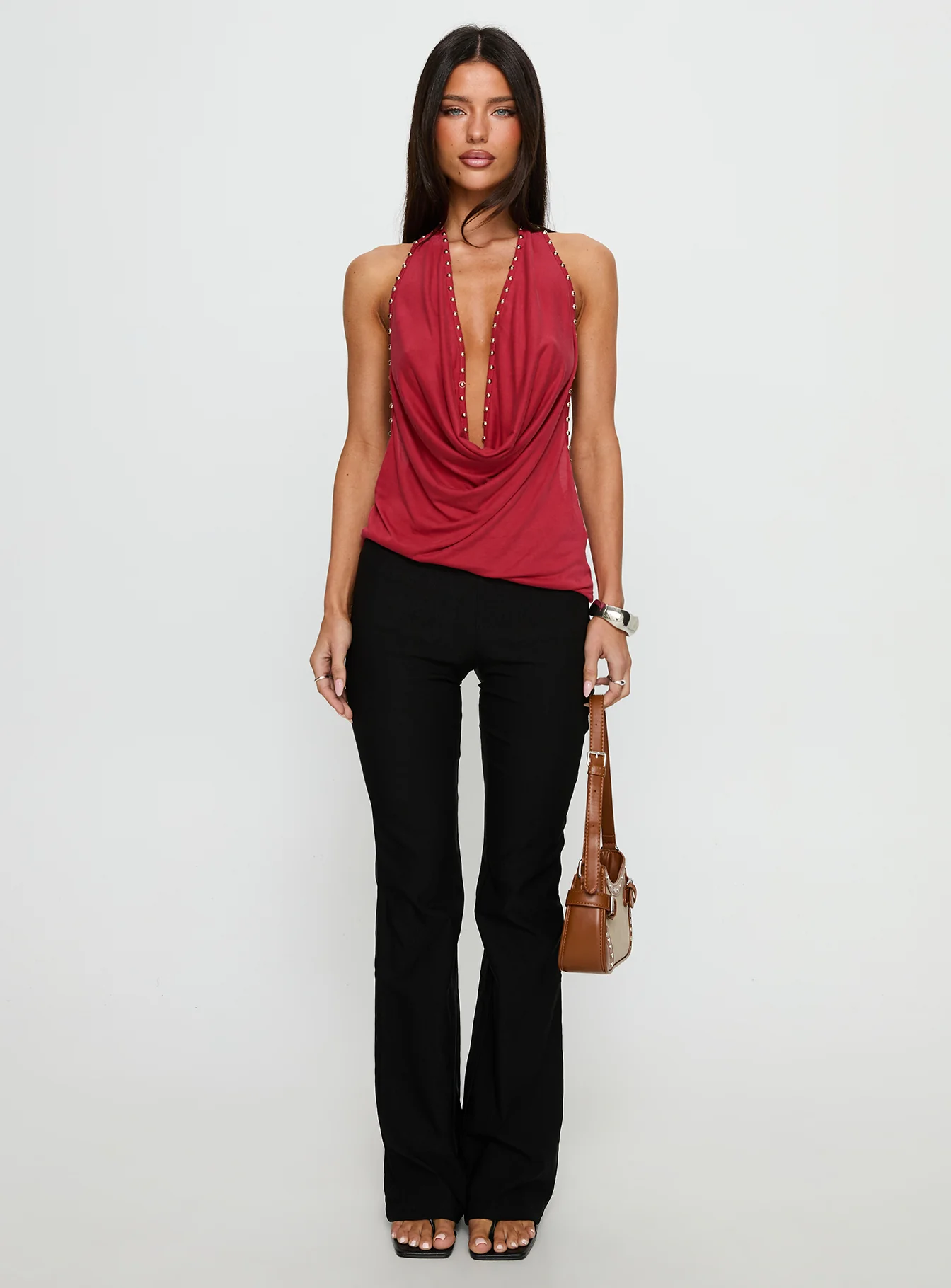 Khoda Studded Halter Top Burgundy