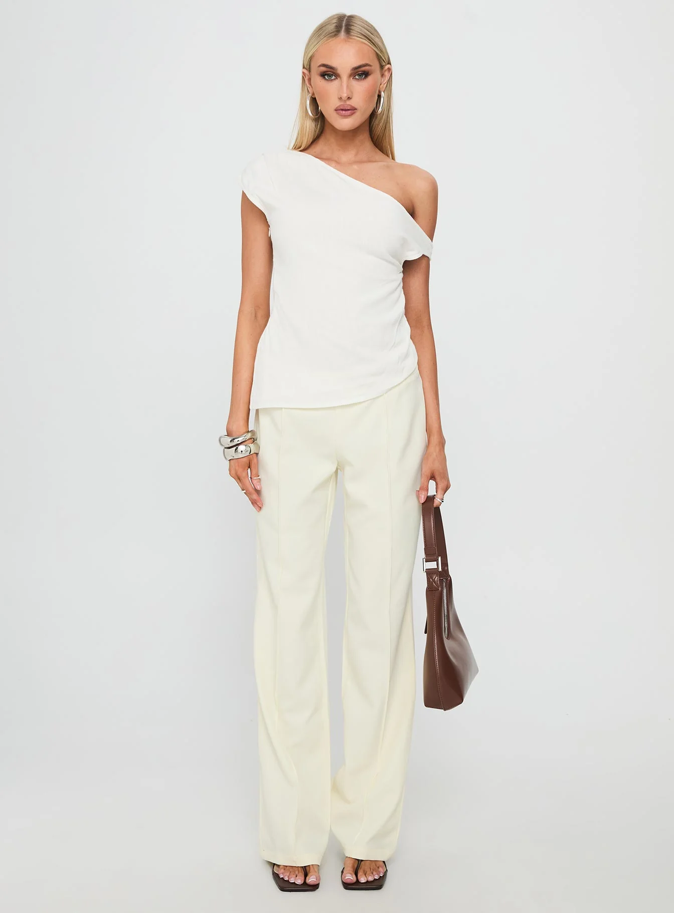 Kaylani One Shoulder Drape Top White