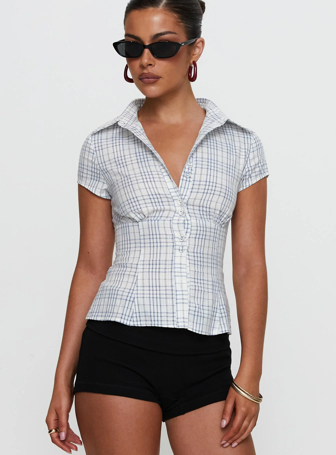 Cottesloe Blouse Top Blue Check