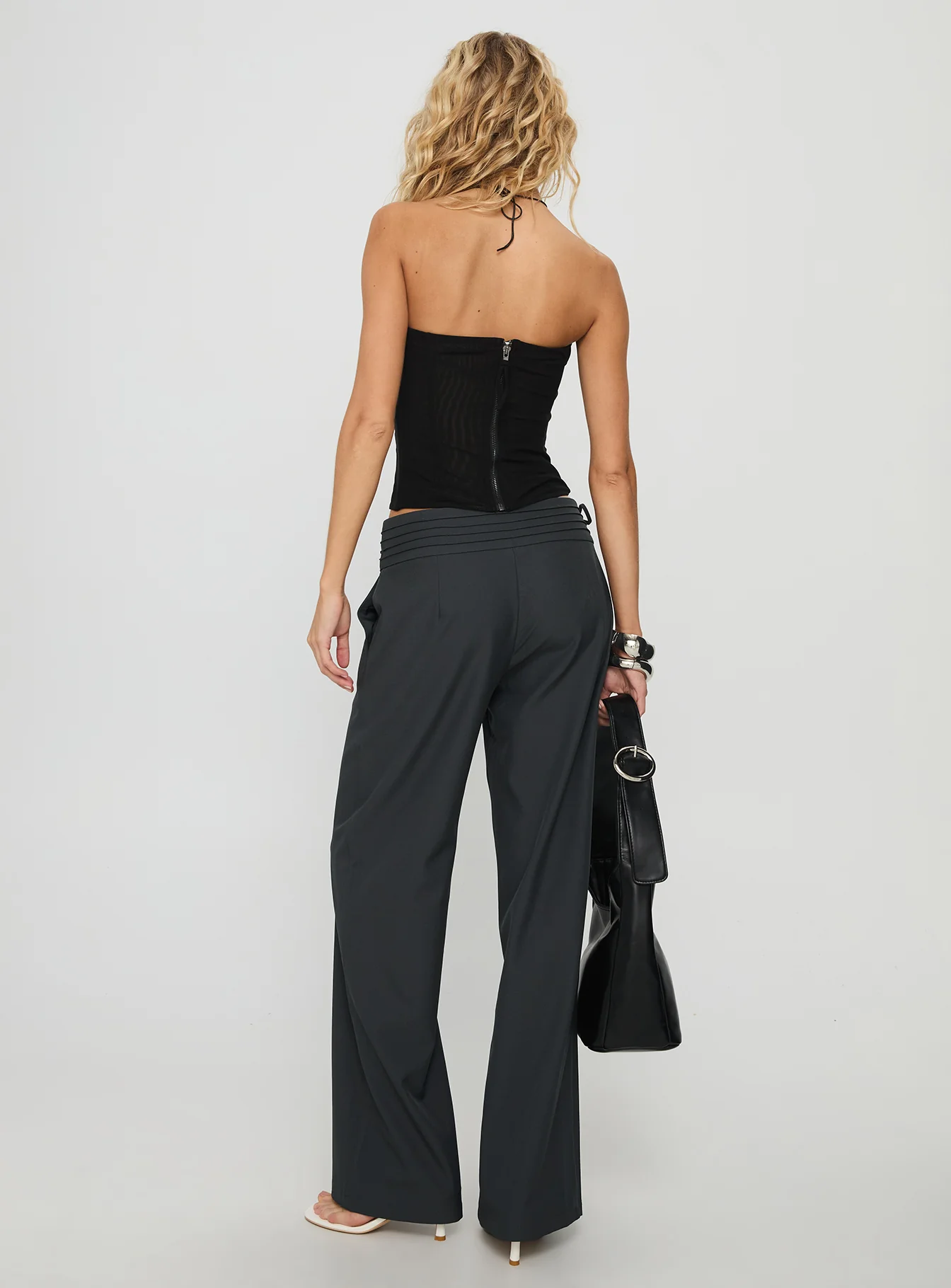 Good Riddance Pleat Tie Slouch Pants Charcoal
