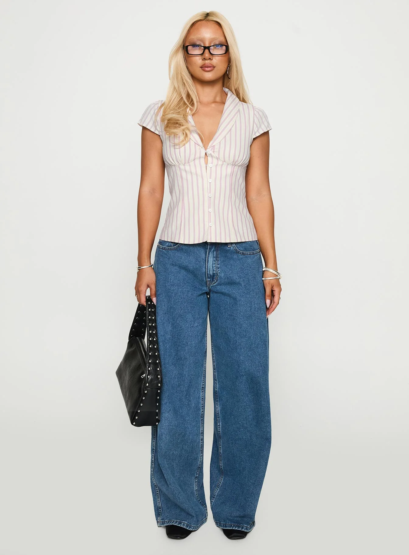 Ellis Island Collared Top Pink Stripe