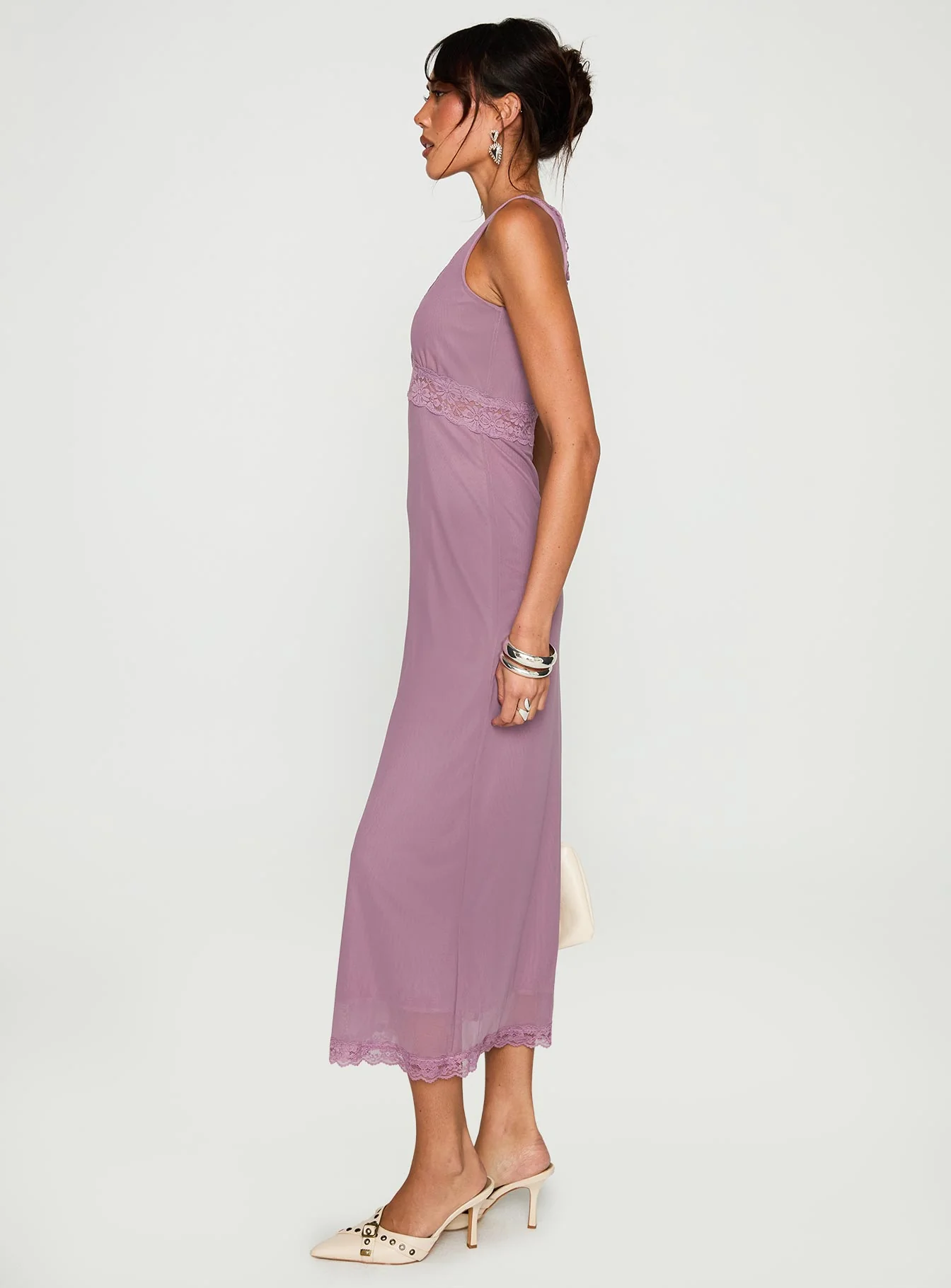 Between The Lines Lace Trim Maxi Dress Purple