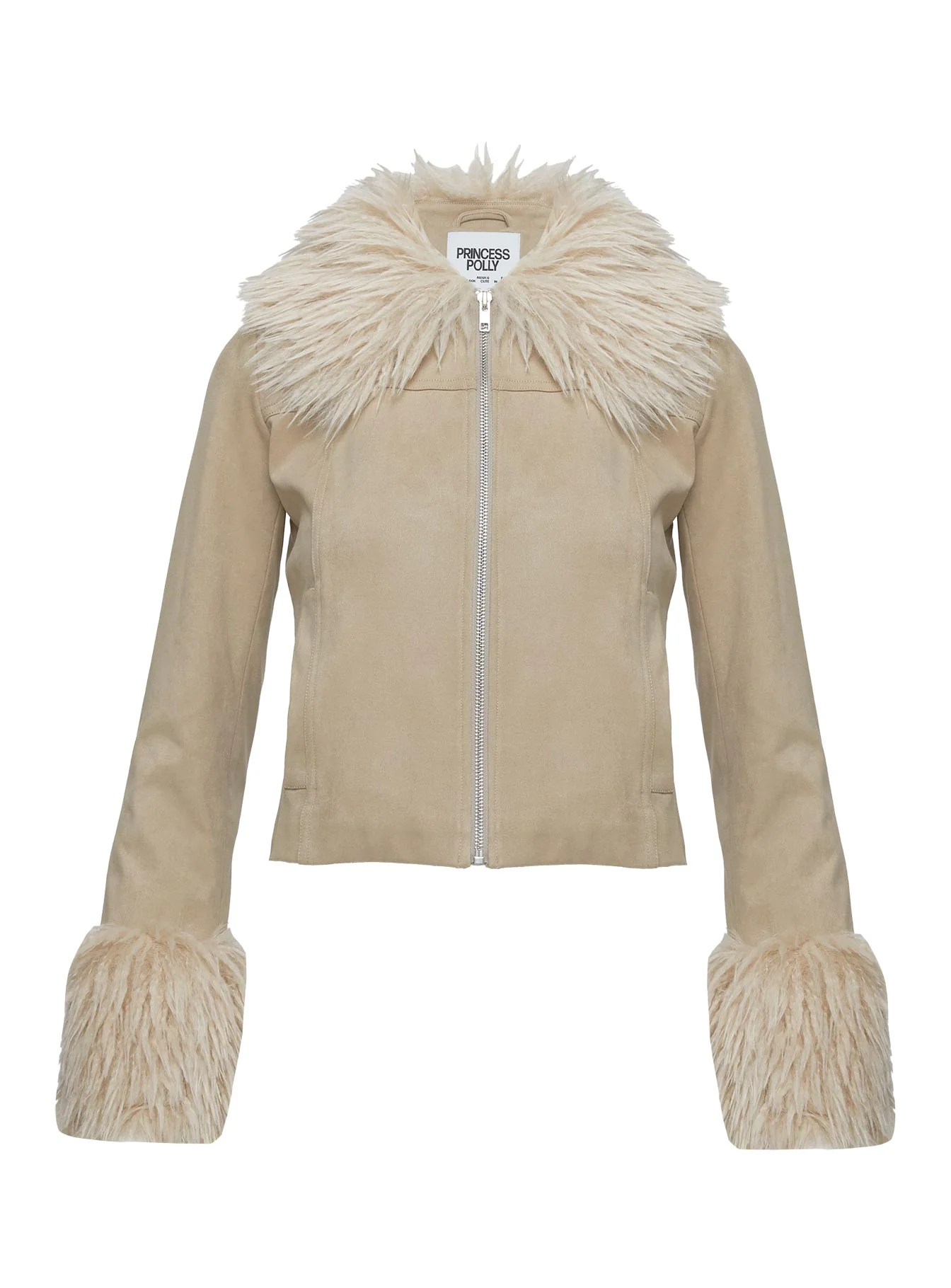 Jeanna Suede Faux Fur Detail Jacket Beige