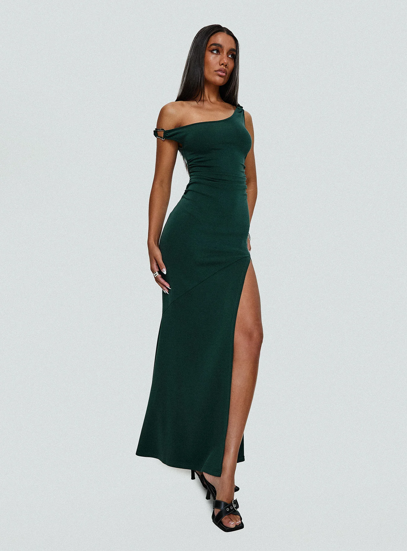 Rios One Shoulder Maxi Dress Green
