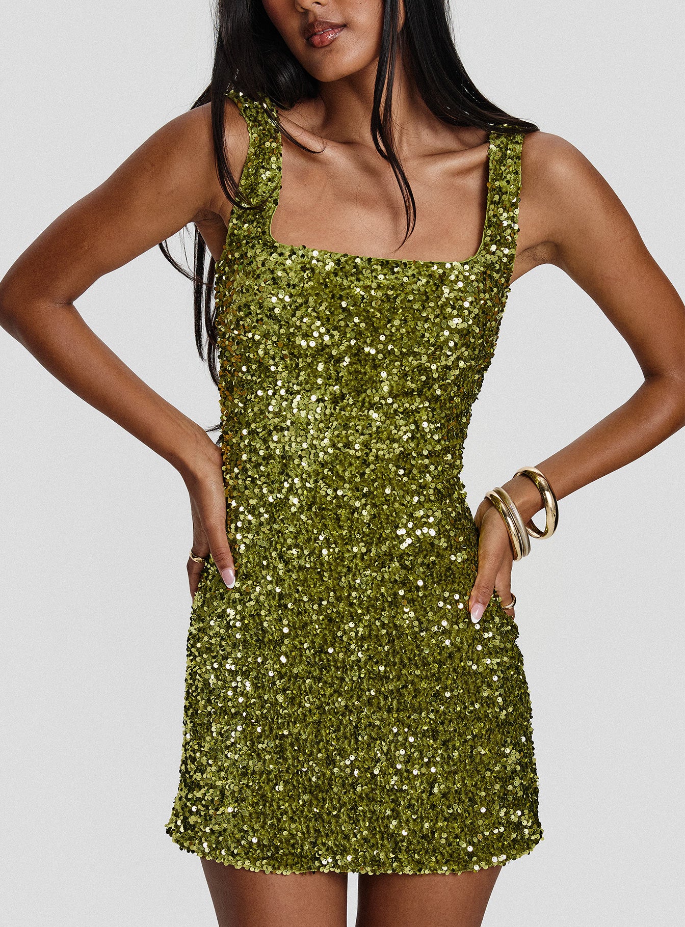 Miss Me Sequin Mini Dress Chartreuse