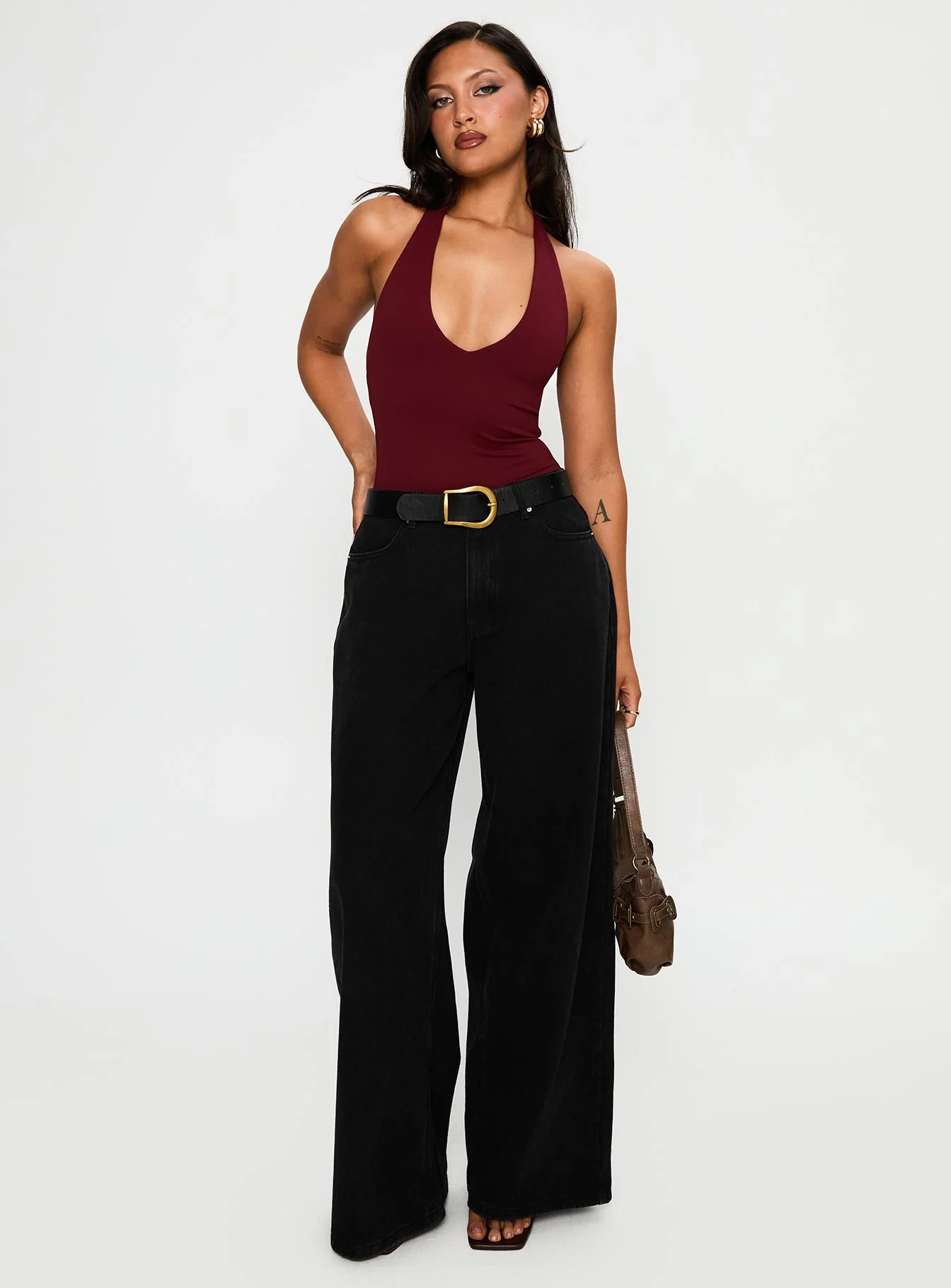 Someone New Halter Bodysuit Burgundy