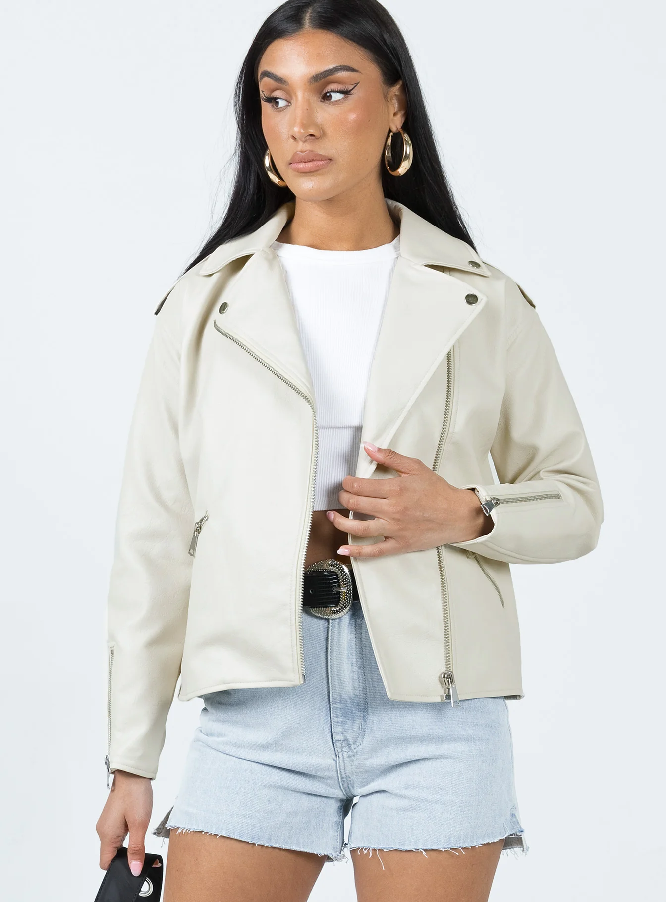 Auburn Faux Leather Jacket Cream