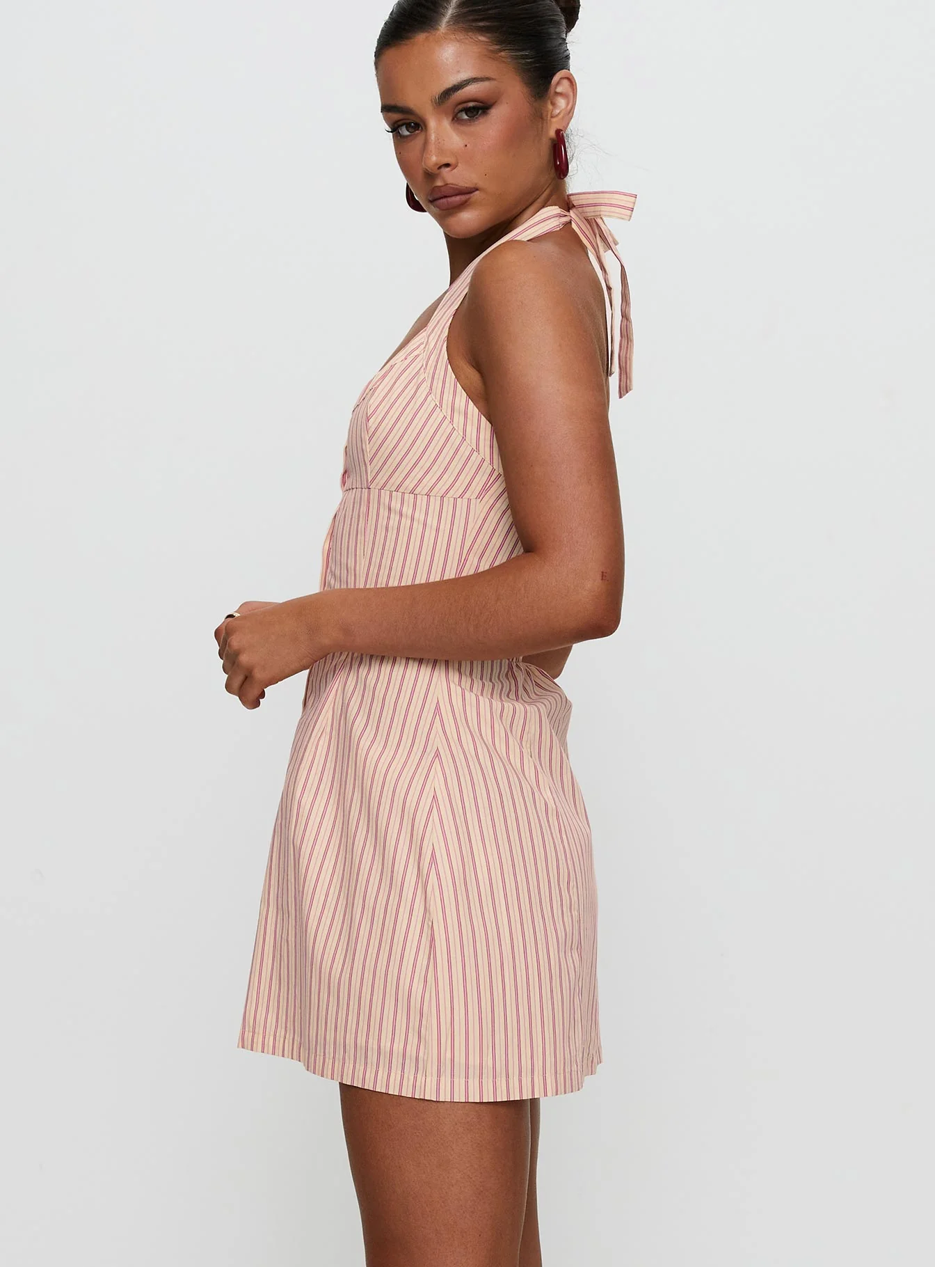 Mallorie Halter Mini Dress Pink Stripe