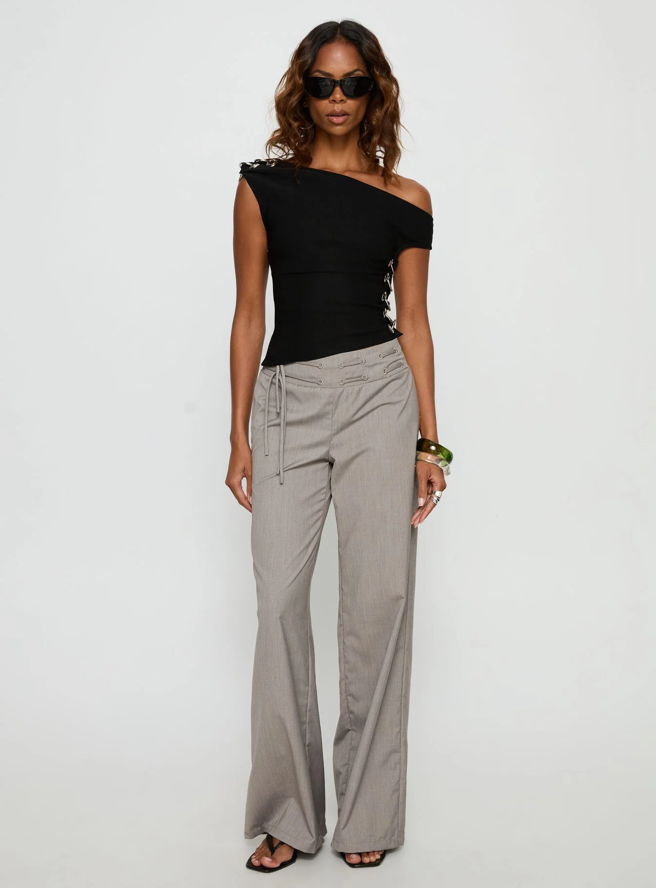 Laude Eyelet Off Shoulder Top Black