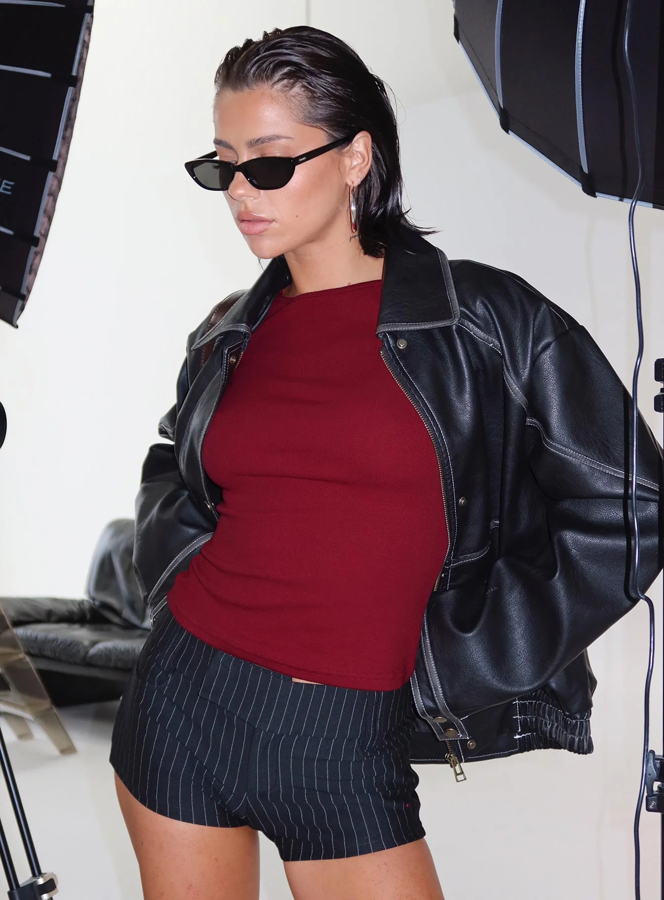 Minette Micro Shorts Black Pinstripe Tall