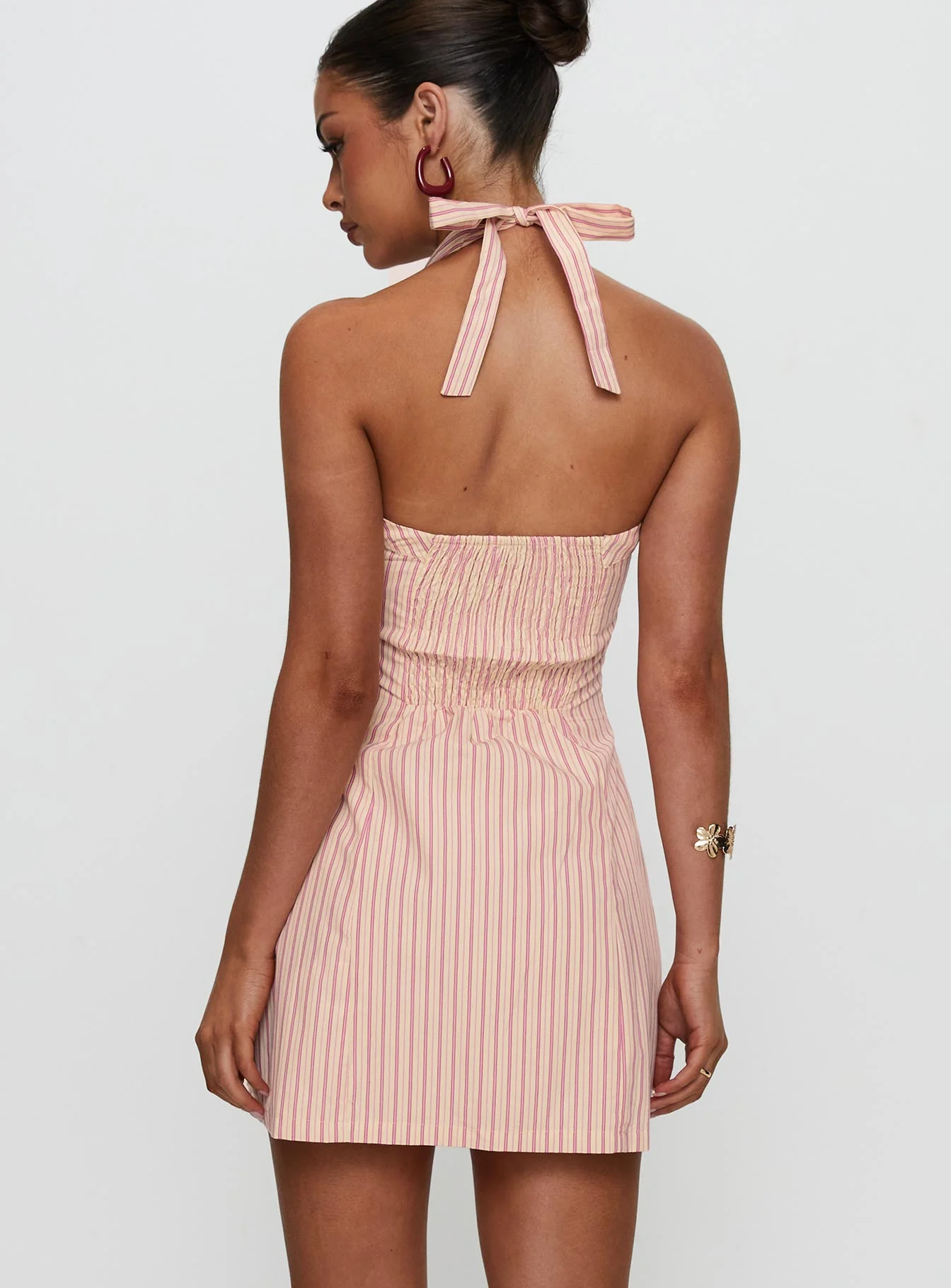 Mallorie Halter Mini Dress Pink Stripe