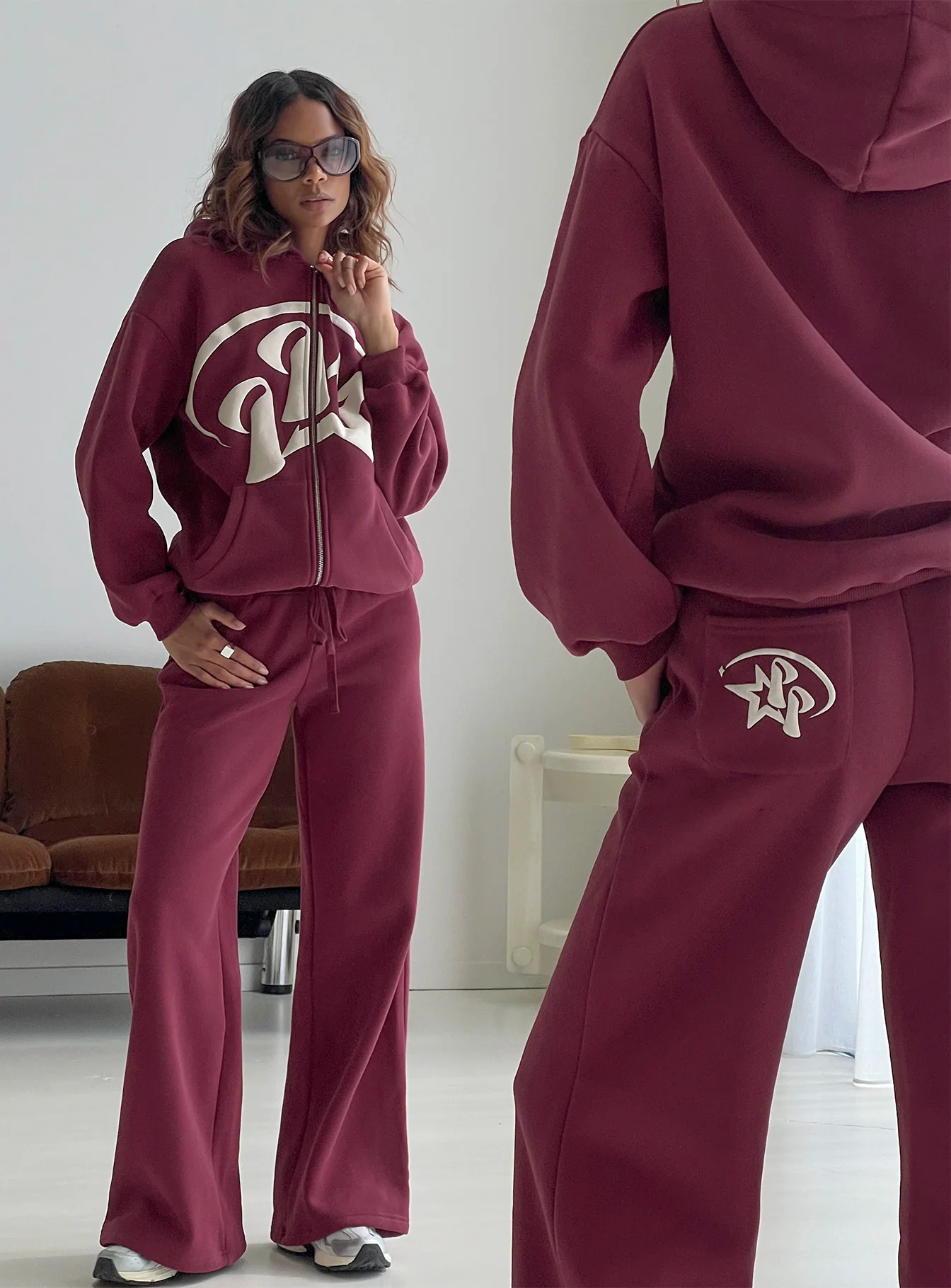 Princess Polly Stargirl Wide Leg Sweat Pants Burgundy