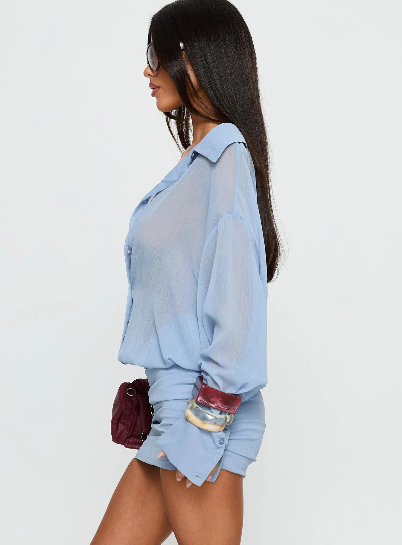 Moonrising Sheer Blouson Dress Blue