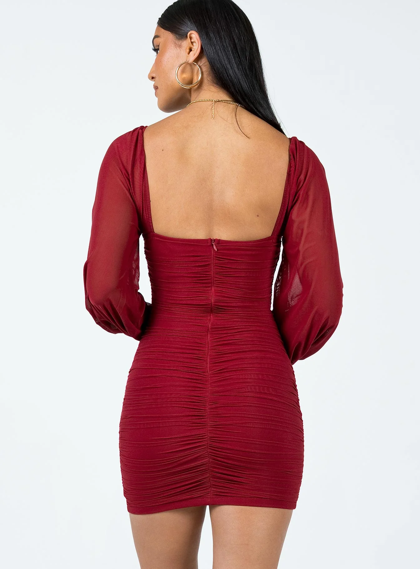 Tara Long Sleeve Mini Dress Burgundy