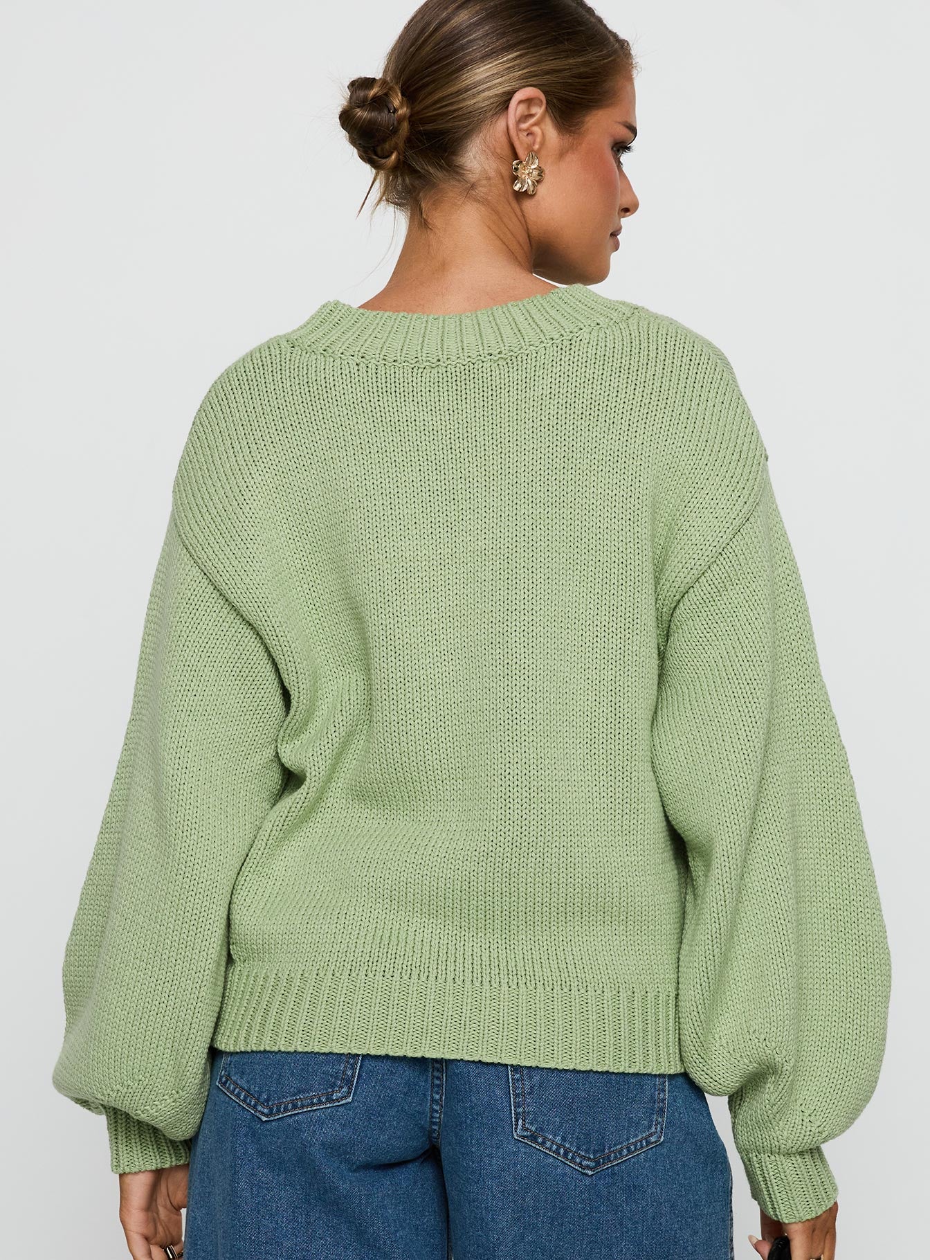 Harmony Balloon Sleeve Knit Sweater Sage
