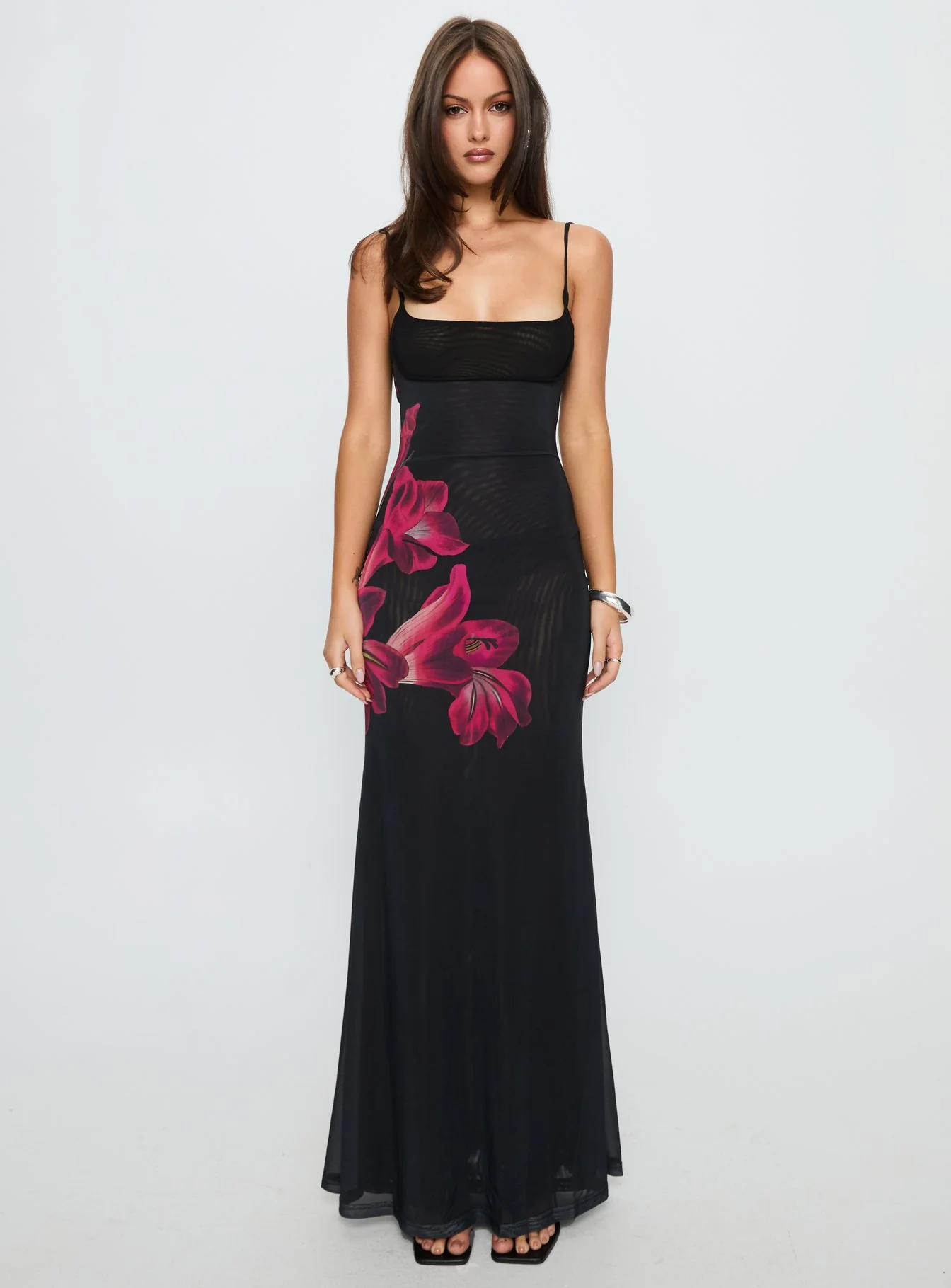Fiadora Mesh Maxi Dress Black Floral