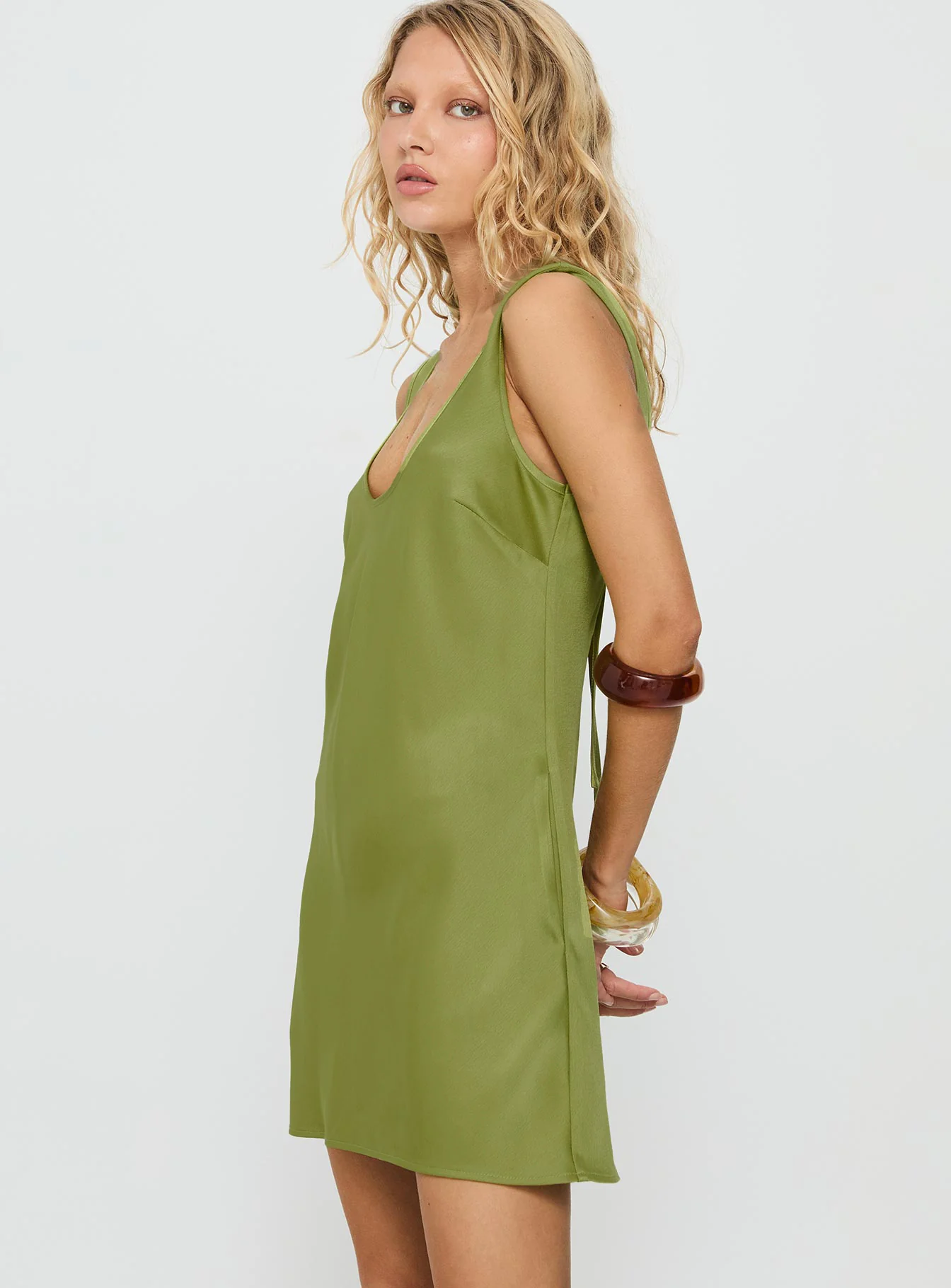 Kalyssia Tie Back Shift Mini Dress Green