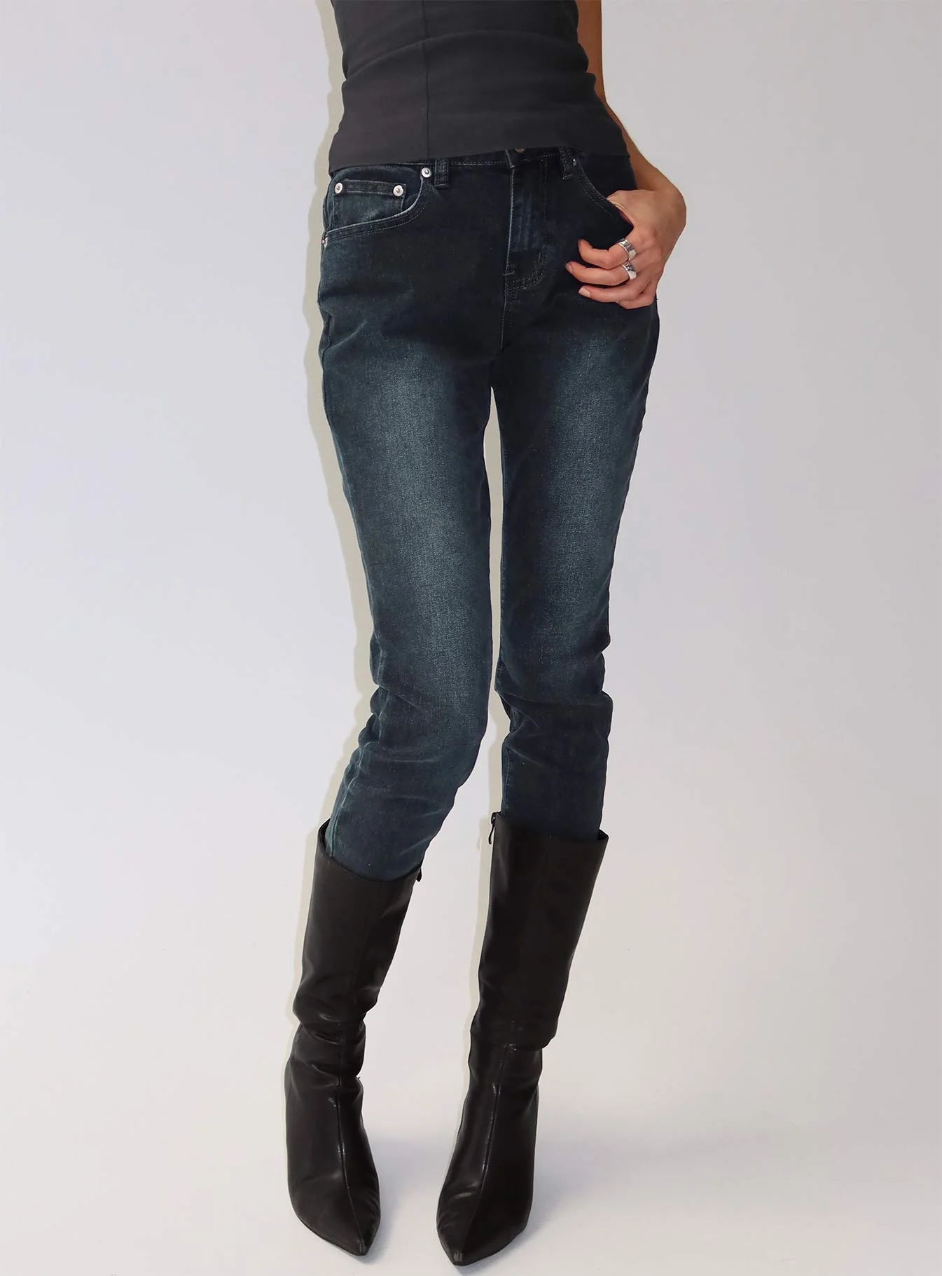 Illyssa Mid Rise Skinny Jeans Washed Charcoal
