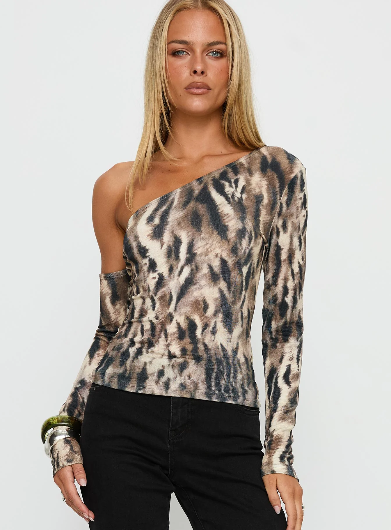 Evelene One Shoulder Long Sleeve Top Animal