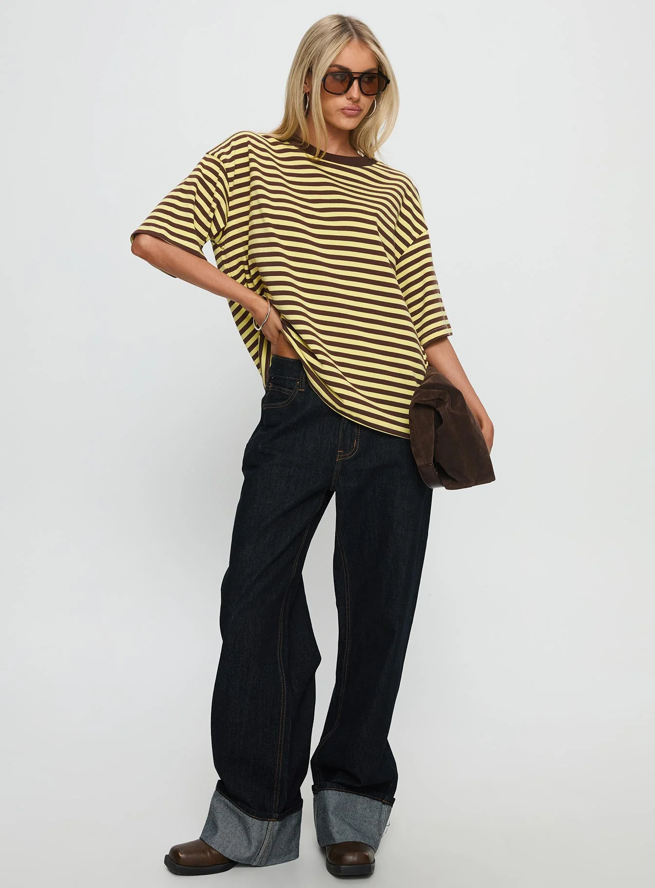 Settle Down Short Sleeve Top Yellow / Brown Stripe