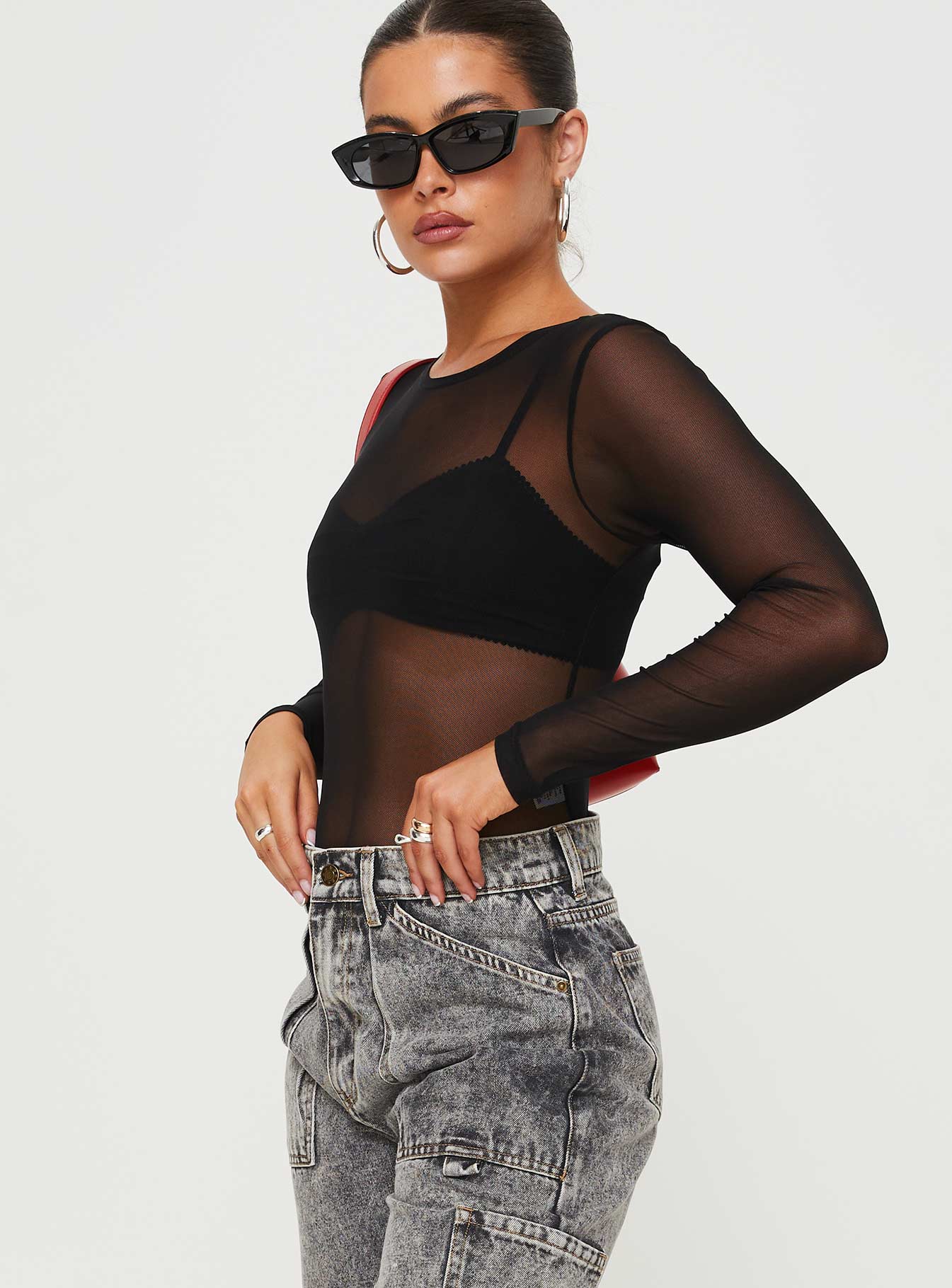 Minsky Long Sleeve Mesh Bodysuit Black