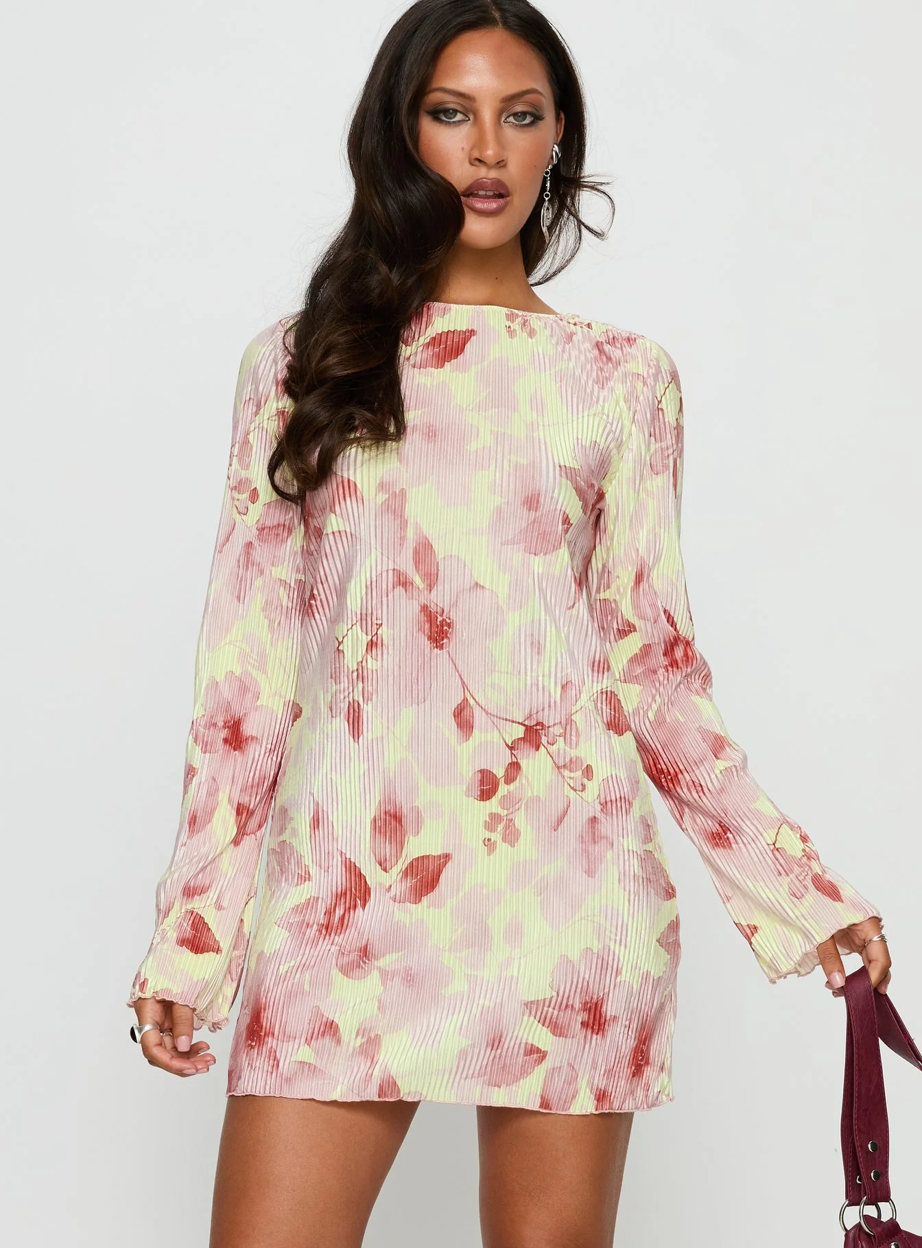 Odelie Long Sleeve Plisse Mini Dress Multi Floral