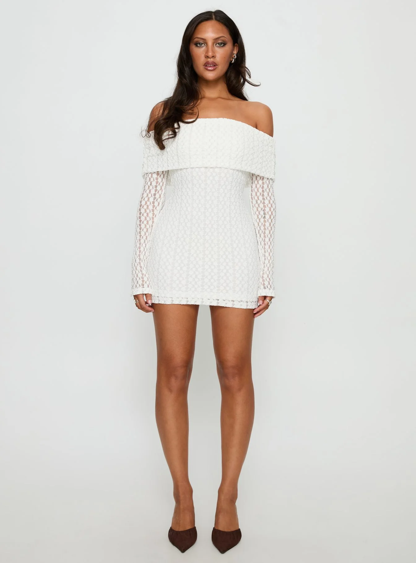 Leora Off Shoulder Long Sleeve Mini Dress White