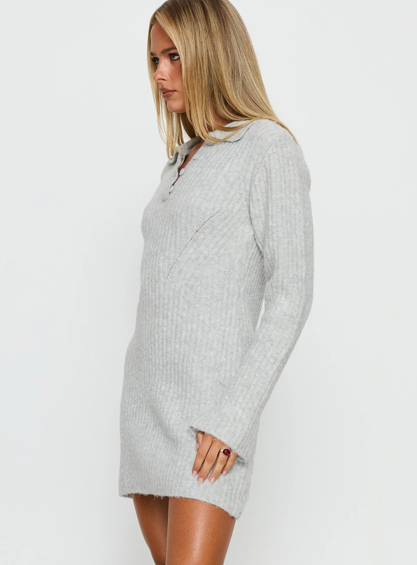 Naloma Knit Long Sleeve Mini Dress Grey Marle