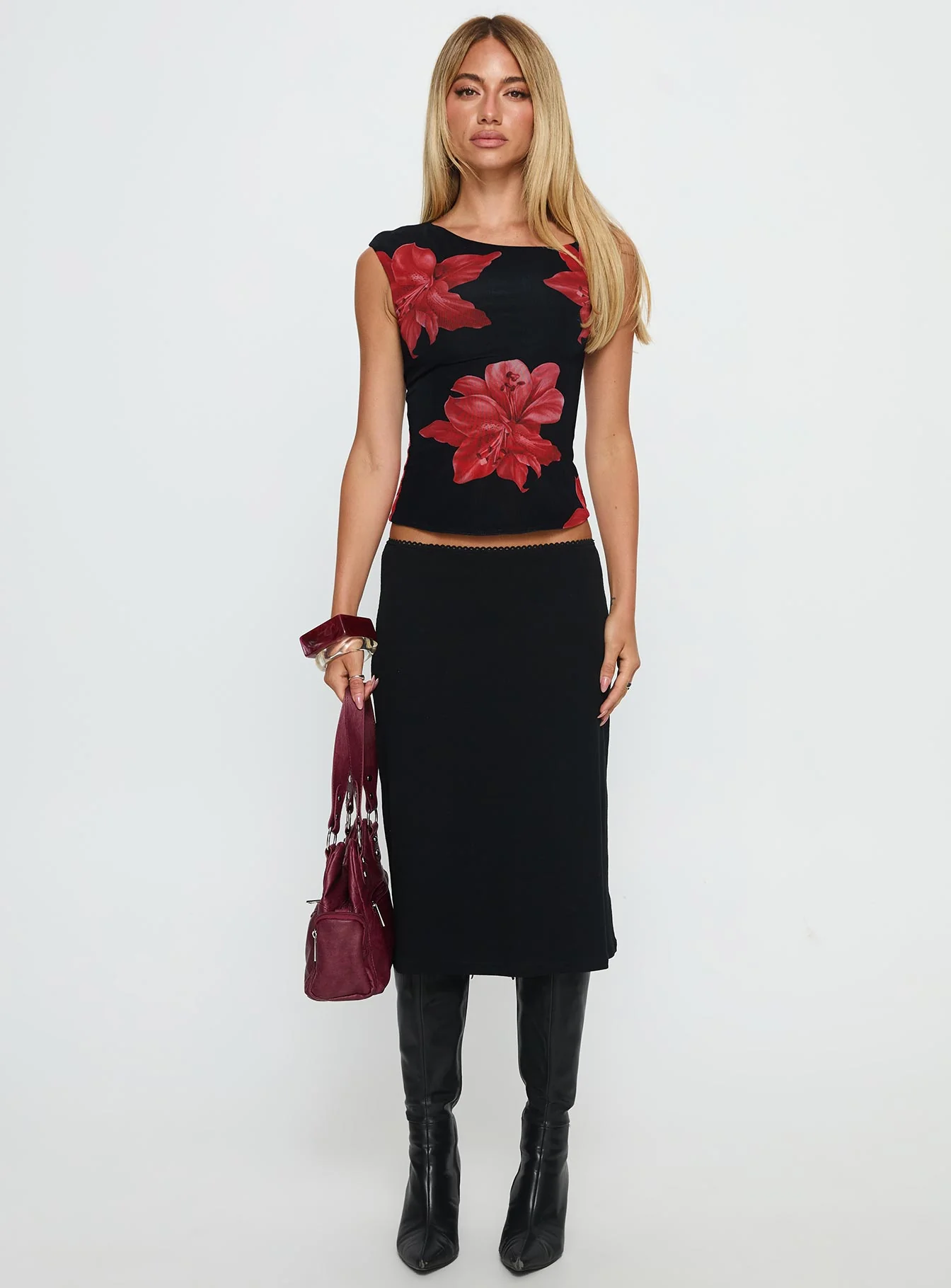 Prema One Shoulder Top Black Floral