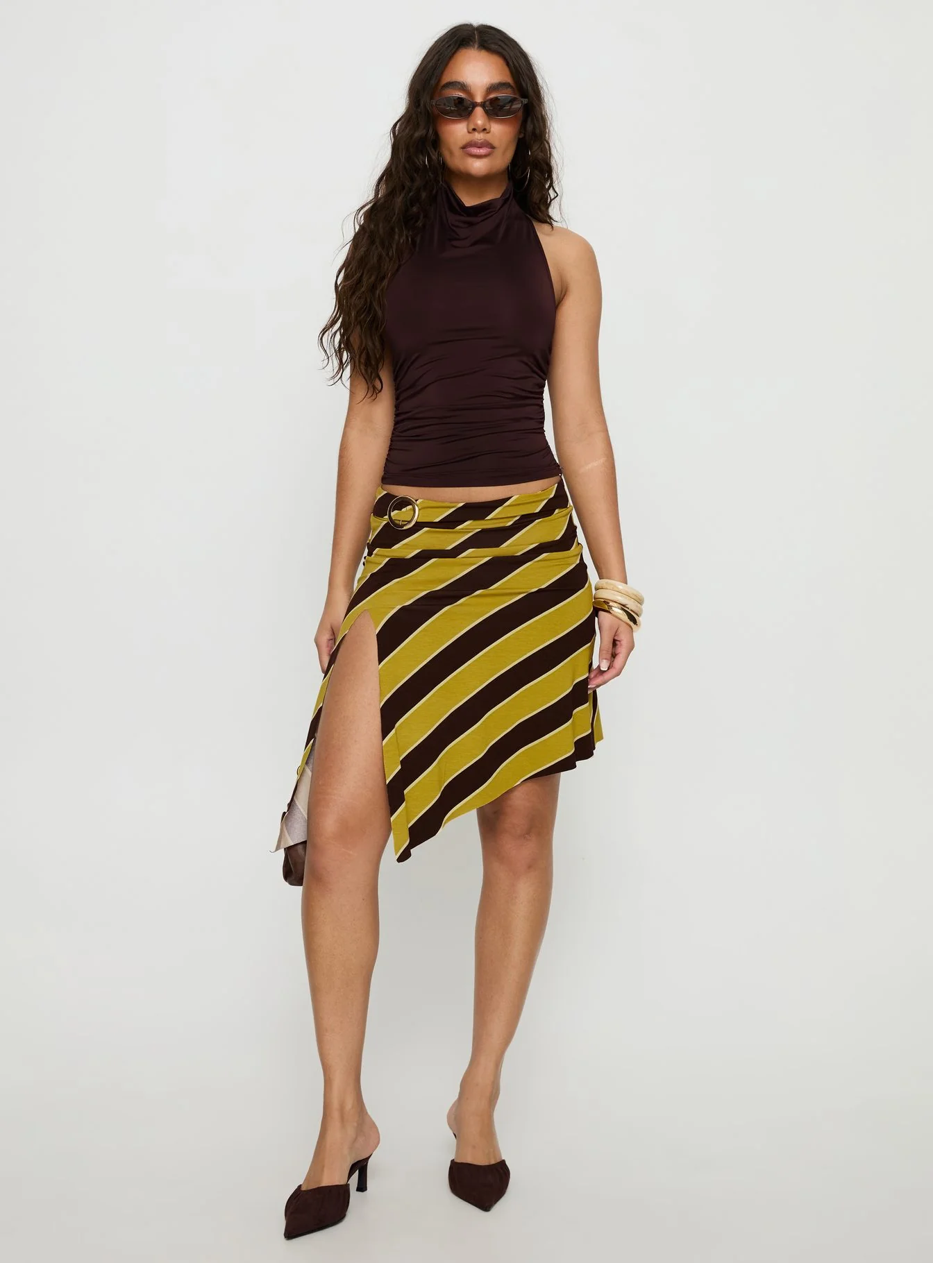 Sherry Midi Skirt Stripe Retro Yellow