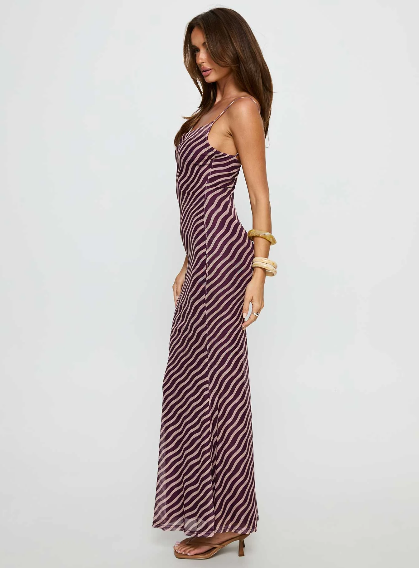 Aliah Cowl Neck Maxi Dress Brown Stripe
