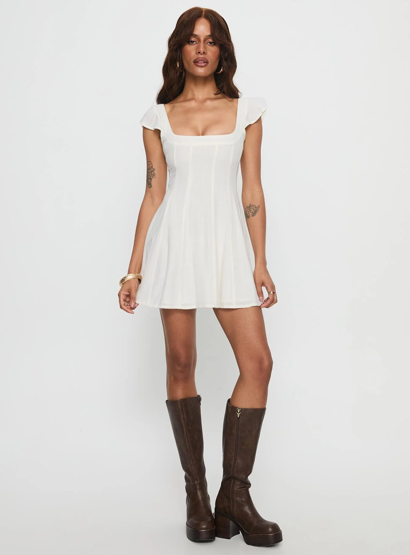 Annah Cap Sleeve Tie Up Mini Dress White
