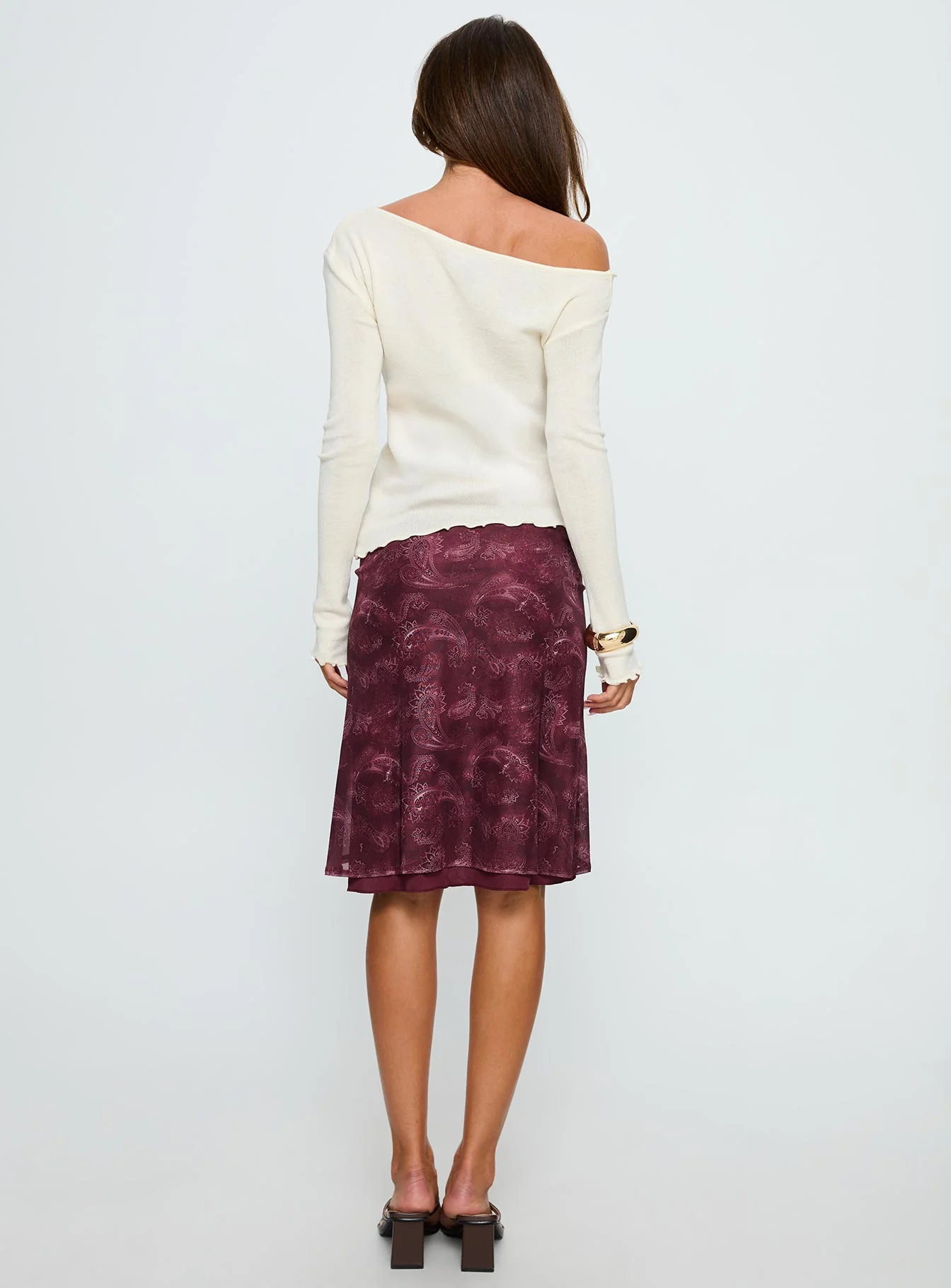 Esmeray Midi Skirt Mesh Tonal Paisley Plum