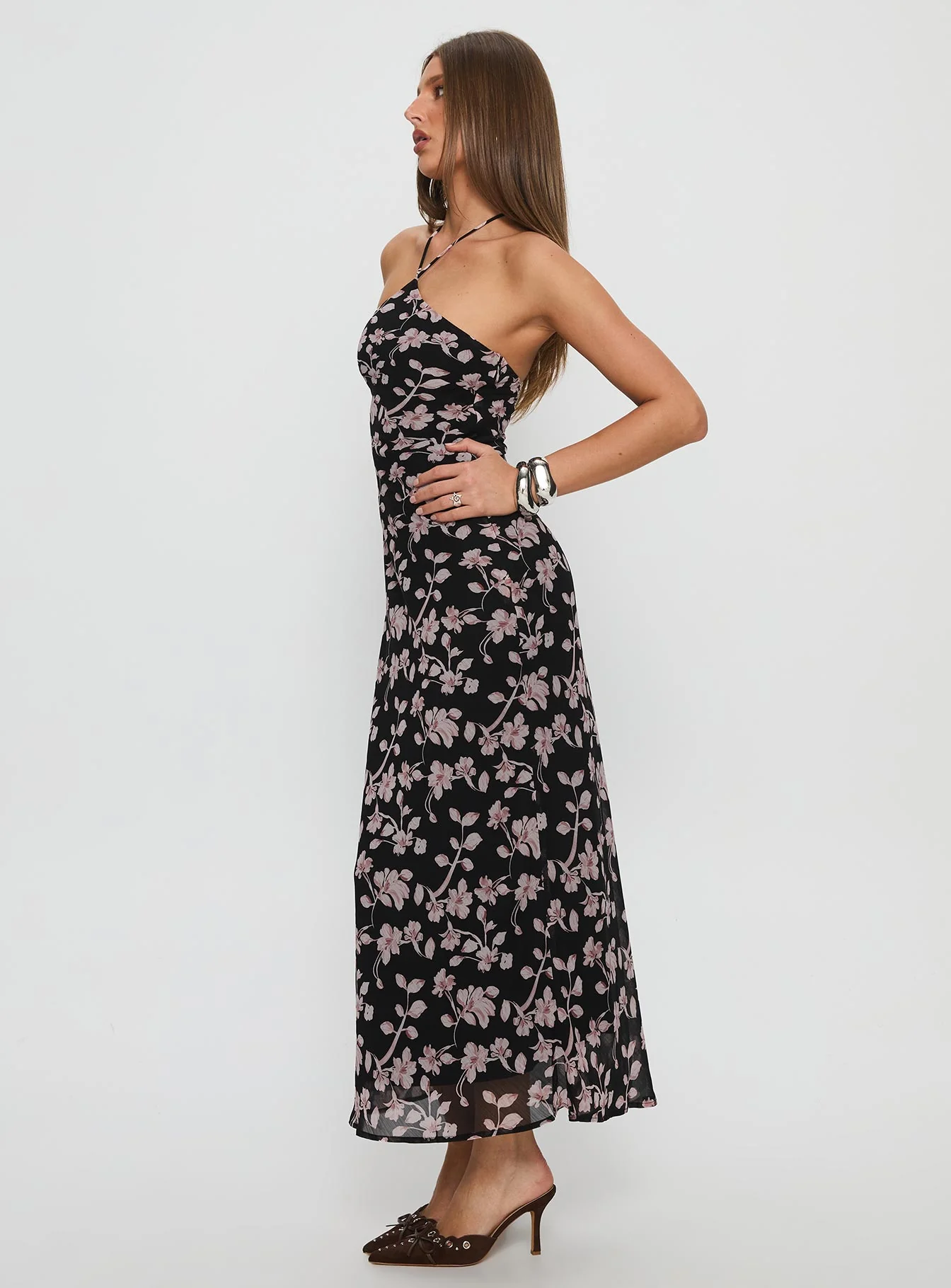 Anisa Halter Maxi Dress Black Floral