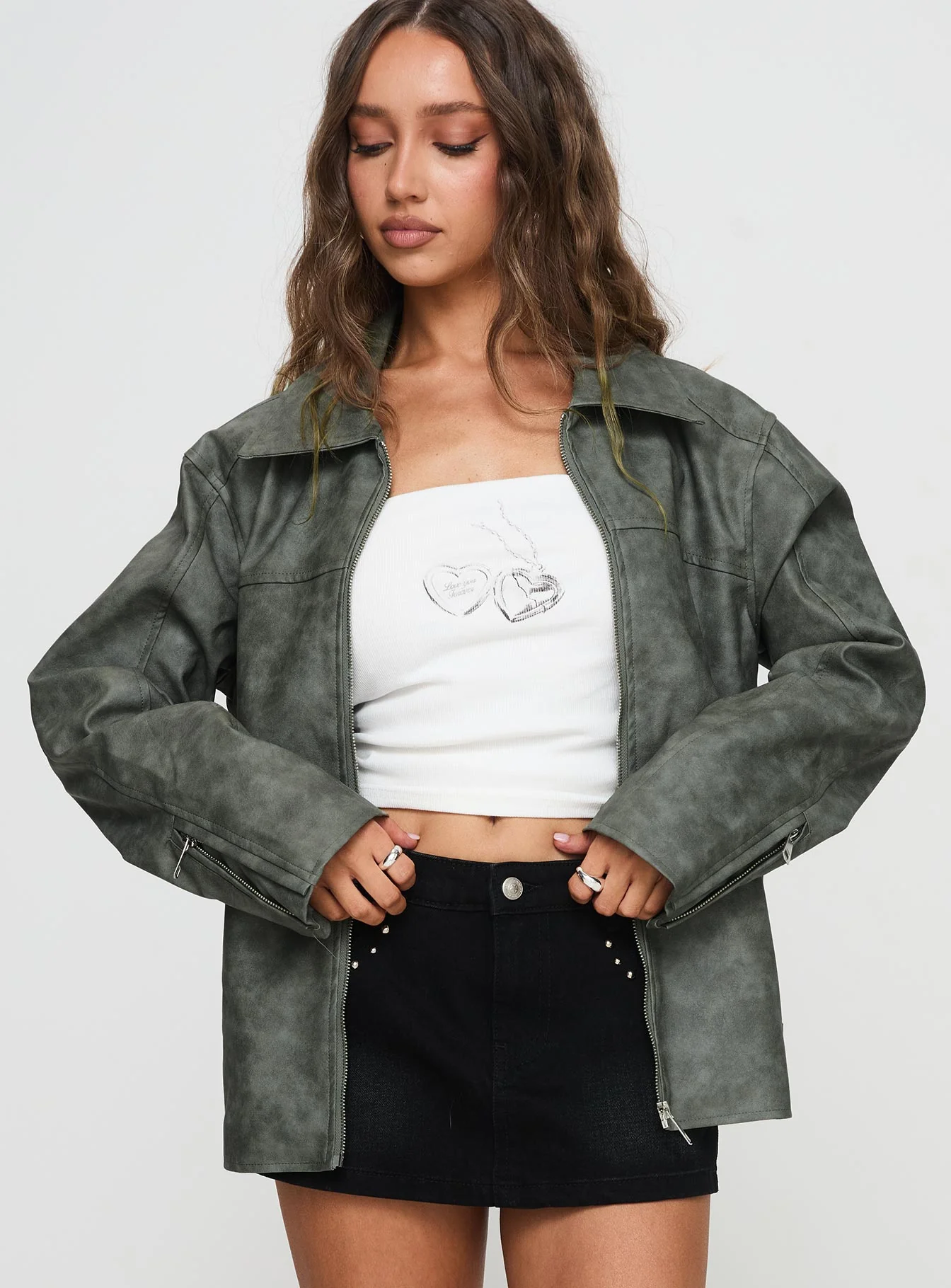 Kings Court Faux Leather Jacket Green