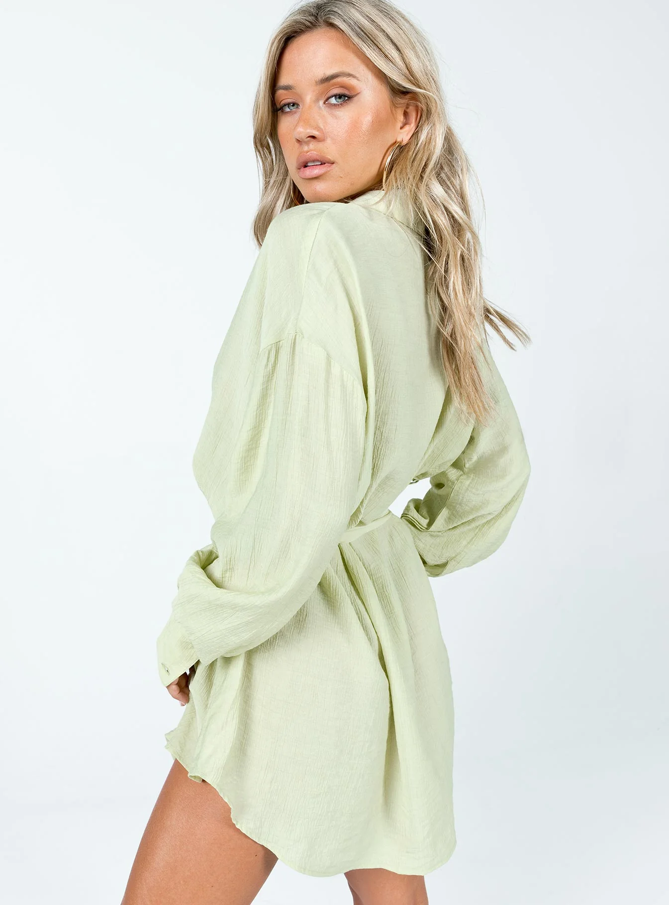 Bilari Textured Fabric Shirt Dress Green