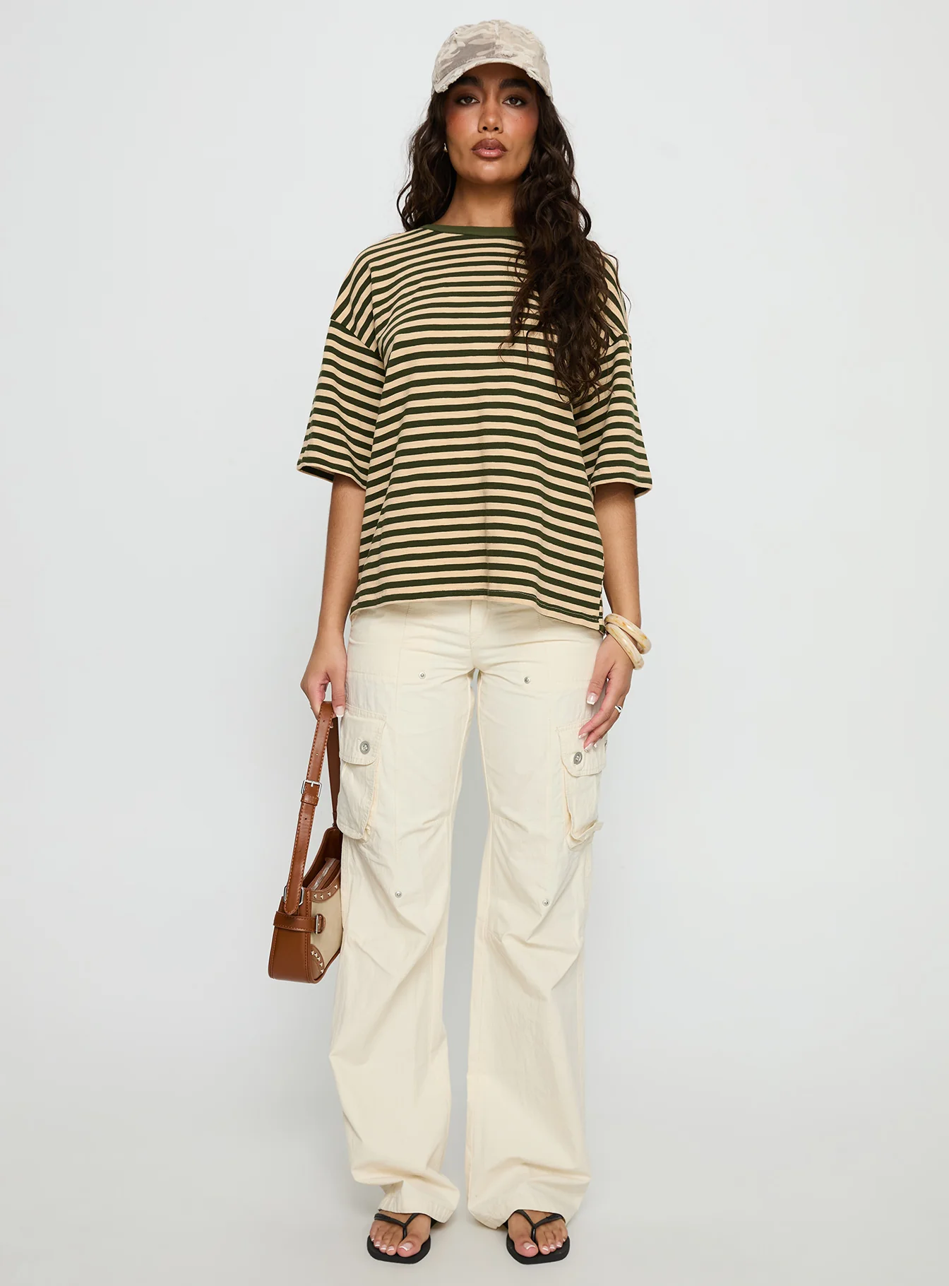 Settle Down Short Sleeve Top Green / Cream Stripe