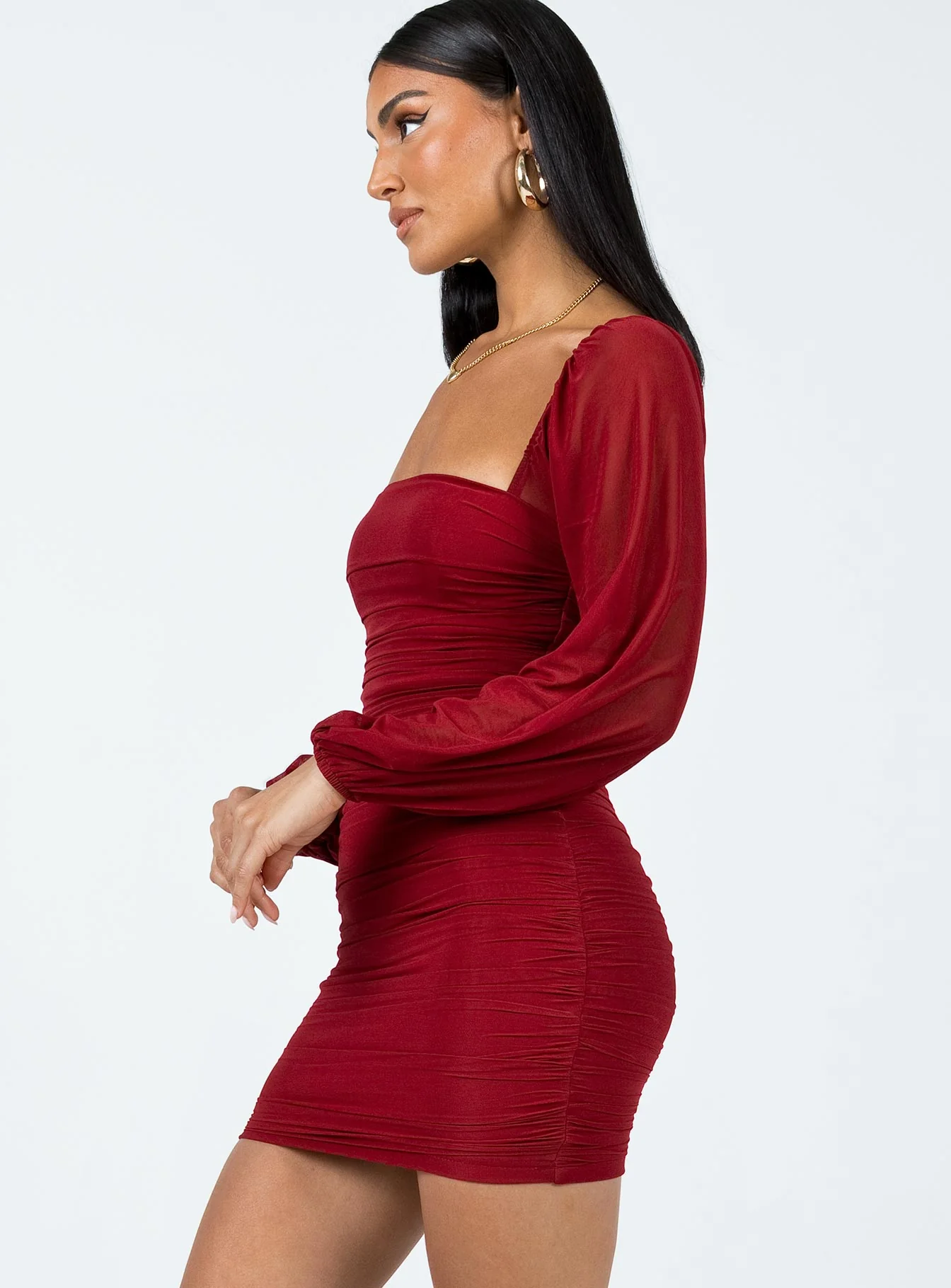 Tara Long Sleeve Mini Dress Burgundy
