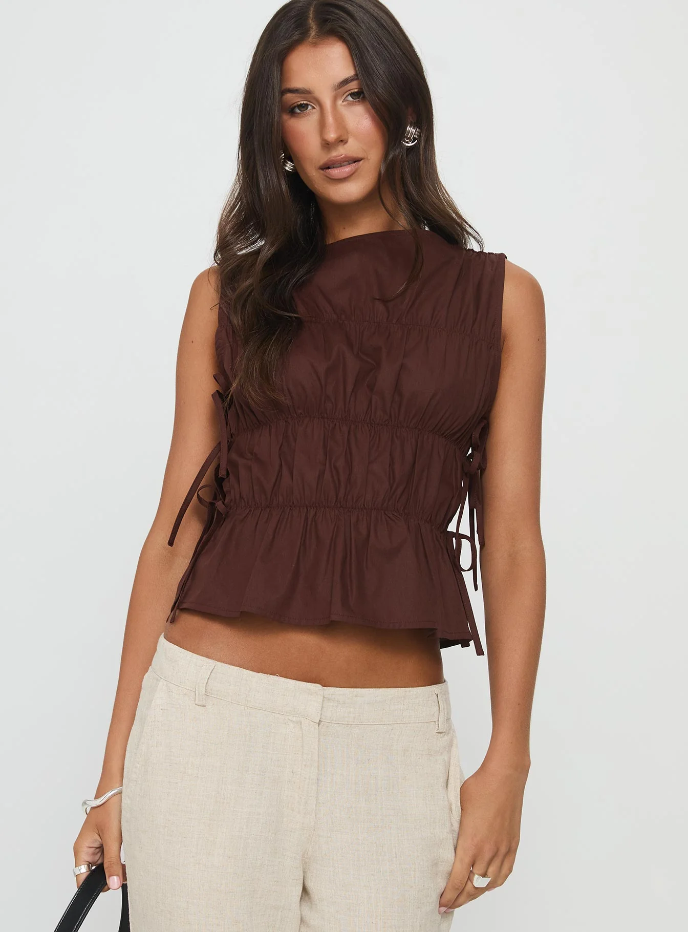 Endless Summers Tie Side Top Chocolate