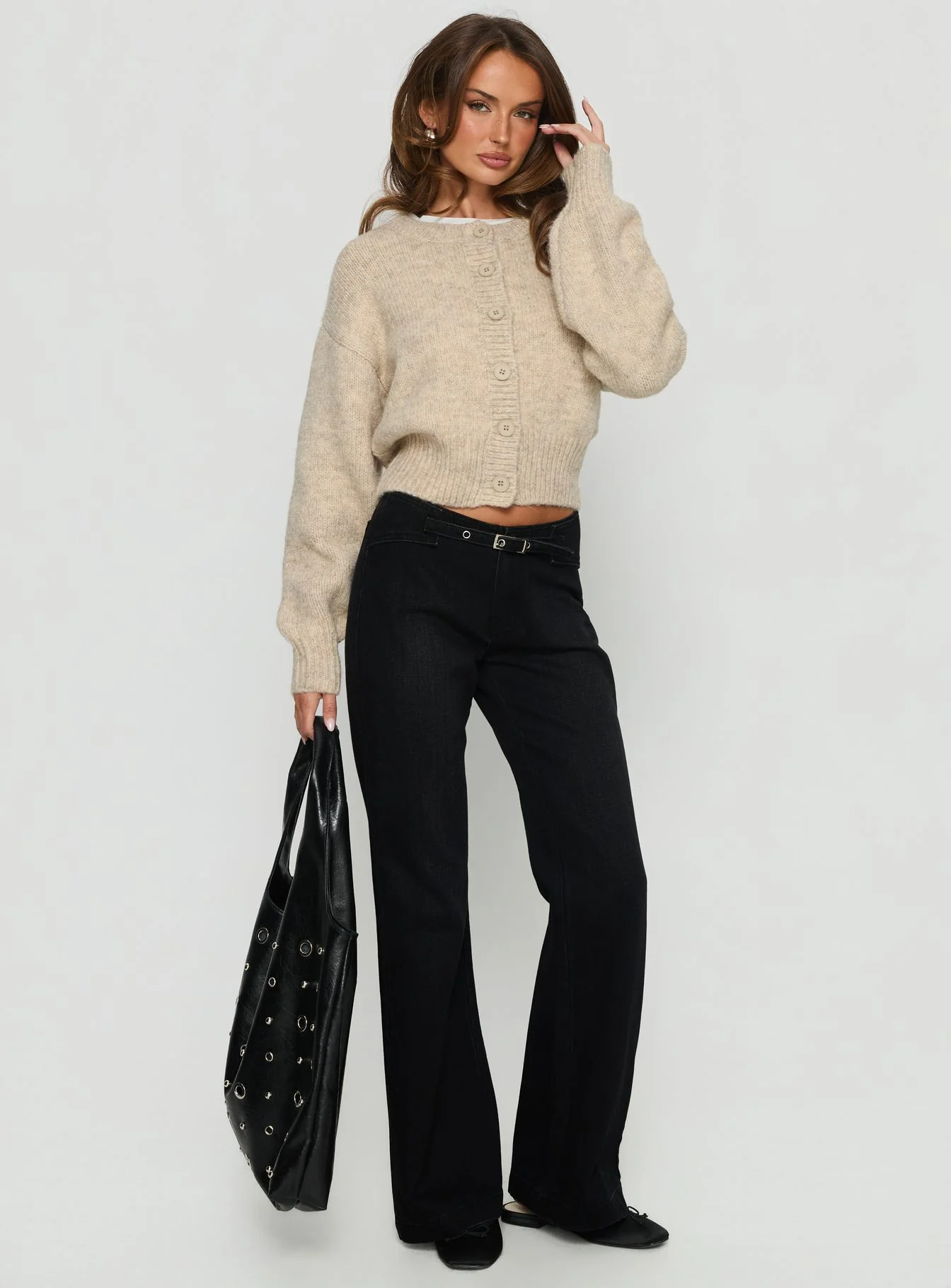 Trevonn Button Up Knit Cardigan Beige