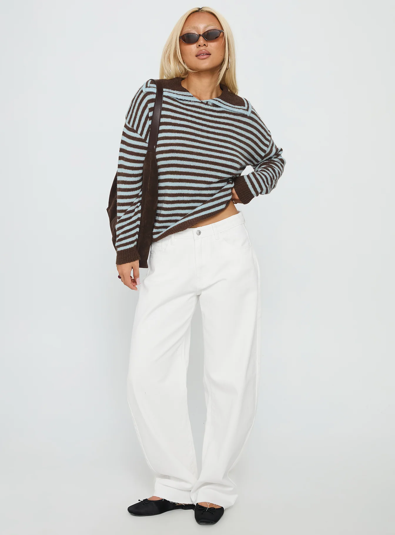 Kaio Mid Rise Barrel Leg Denim Jeans White