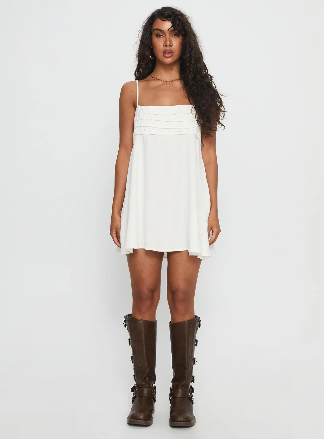 Every Breath Linen Shift Mini Dress White