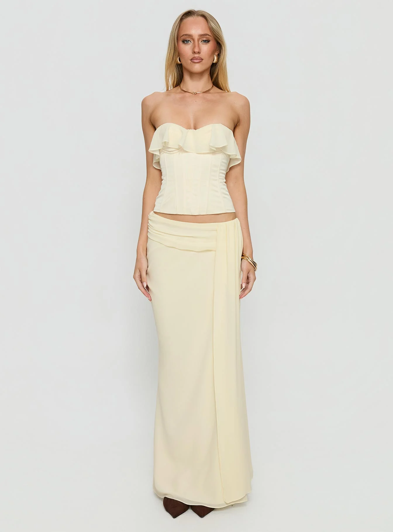 Holliann Strapless Frill Corset Top Butter