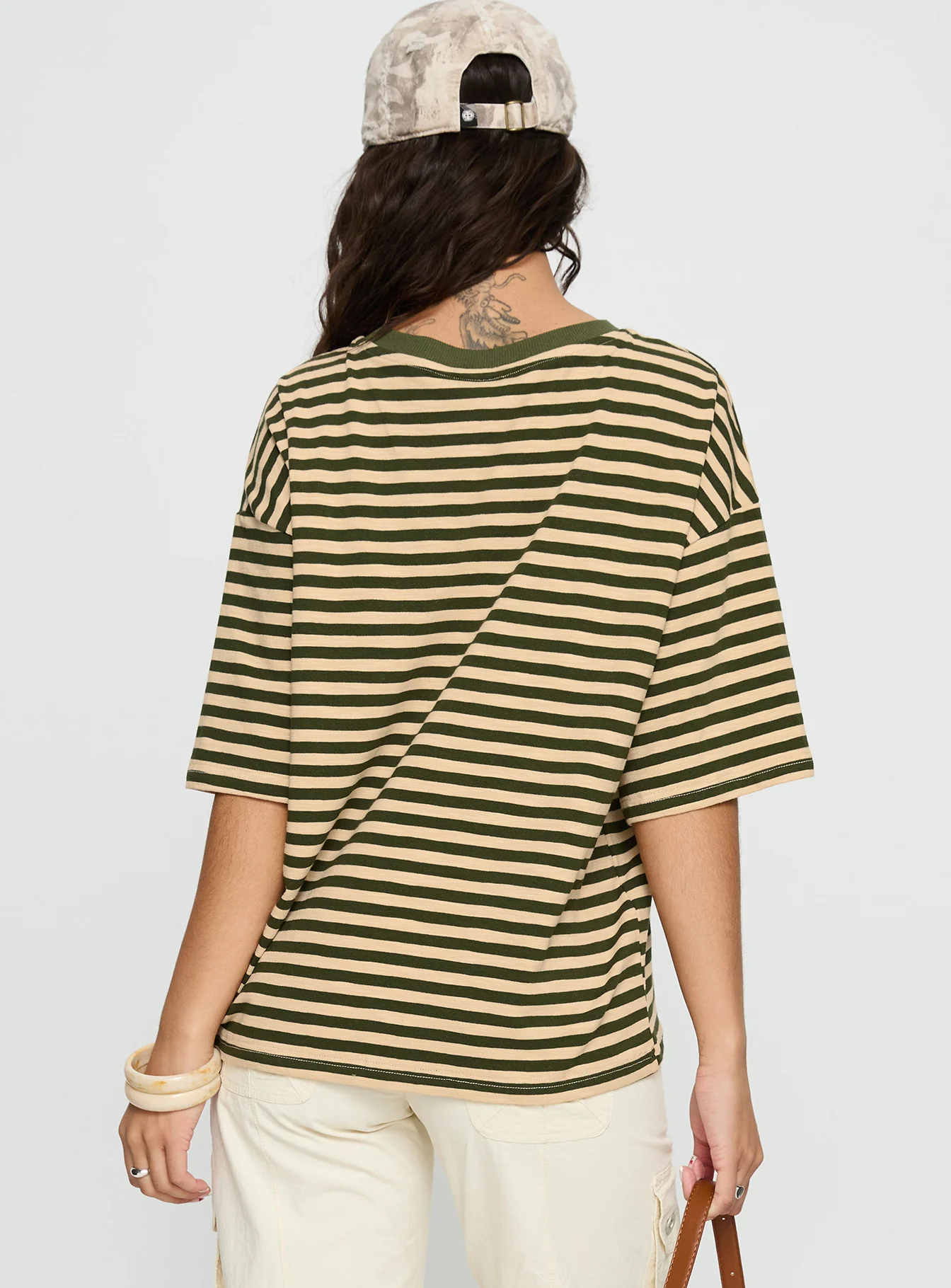 Settle Down Short Sleeve Top Green / Cream Stripe